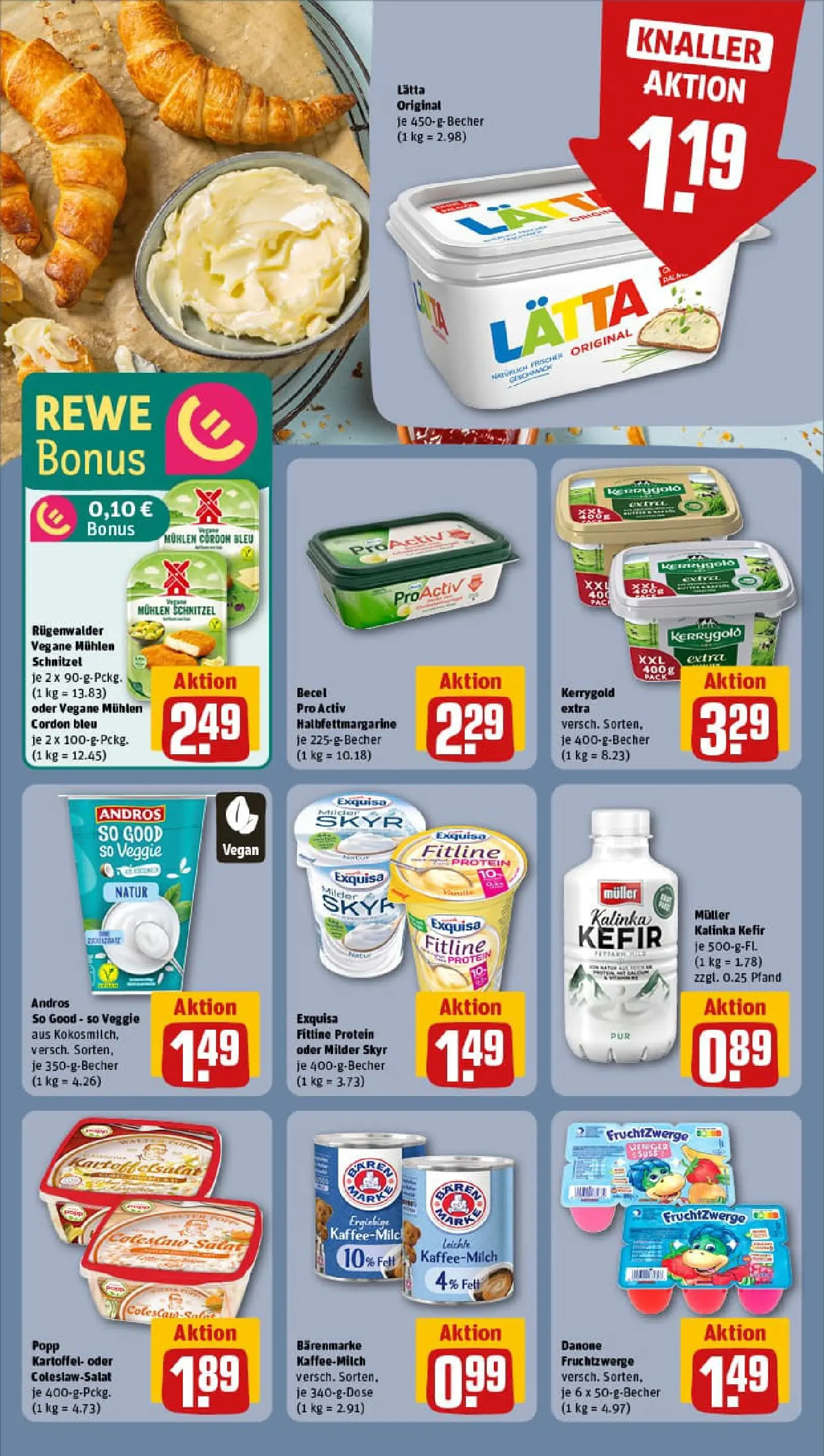 REWE Prospekt ab 04.01.2026 zum Blättern » Angebote | Seite: 15 | Produkte: Margarine, Kefir, Schnitzel, Exquisa