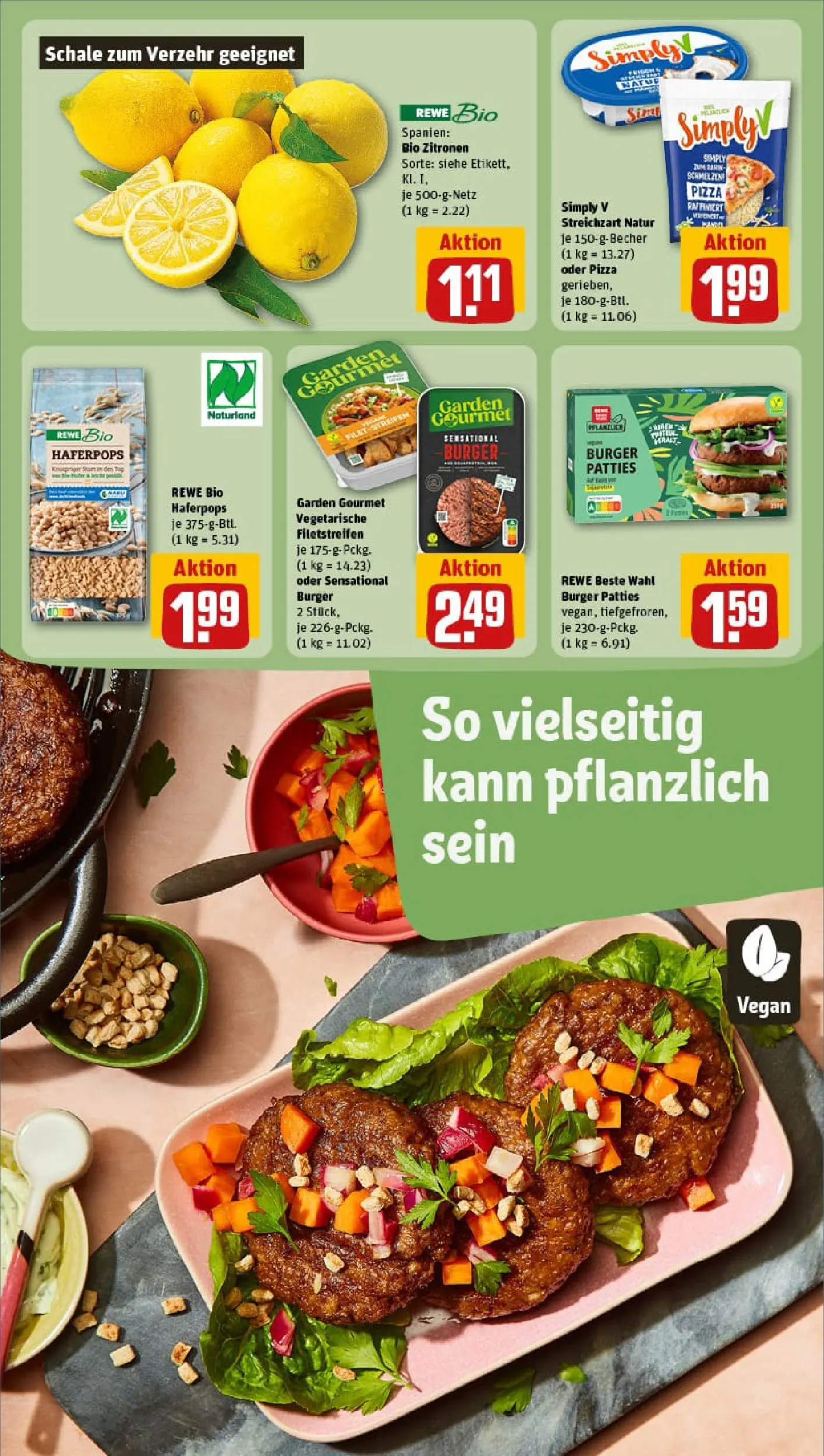 REWE Prospekt ab 04.01.2026 zum Blättern » Angebote | Seite: 21 | Produkte: Burger, Pizza, Zitronen