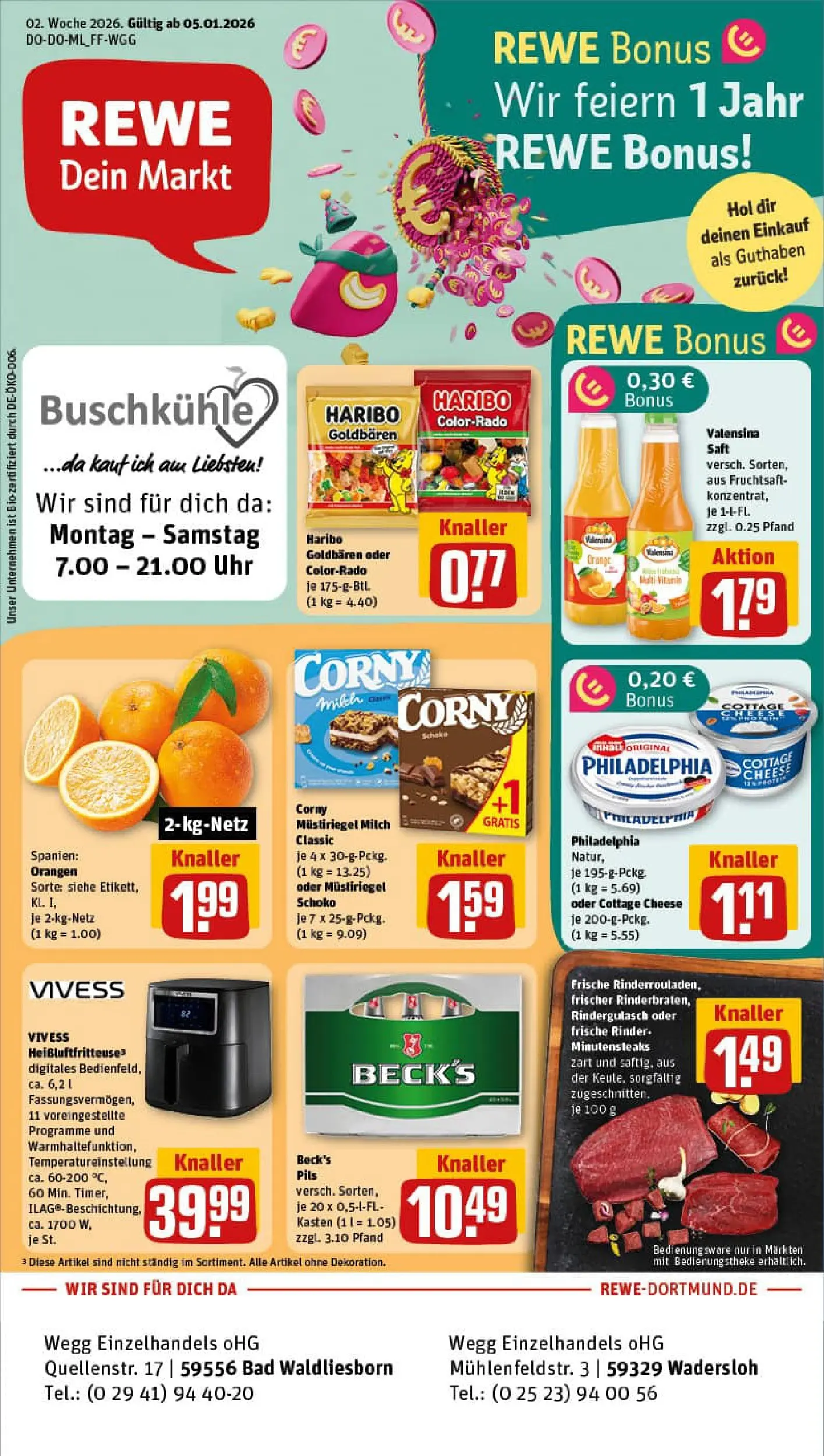 REWE Prospekt ab 04.01.2026 zum Blättern » Angebote | Seite: 1 | Produkte: Rindergulasch, Milch, Bad, Pils