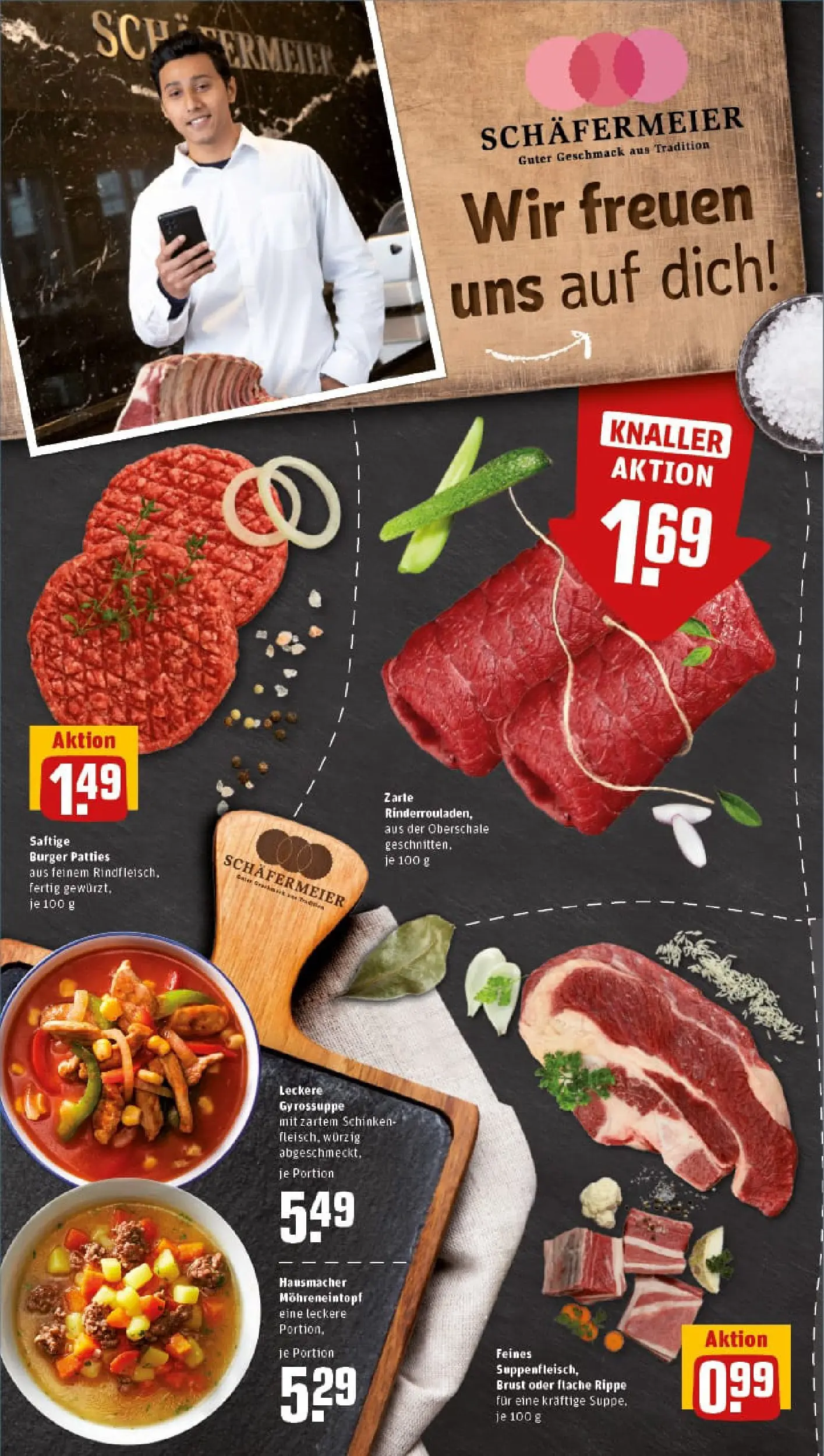 REWE Prospekt ab 04.01.2026 zum Blättern » Angebote | Seite: 10 | Produkte: Rinderrouladen, Gyros, Suppenfleisch, Schinken