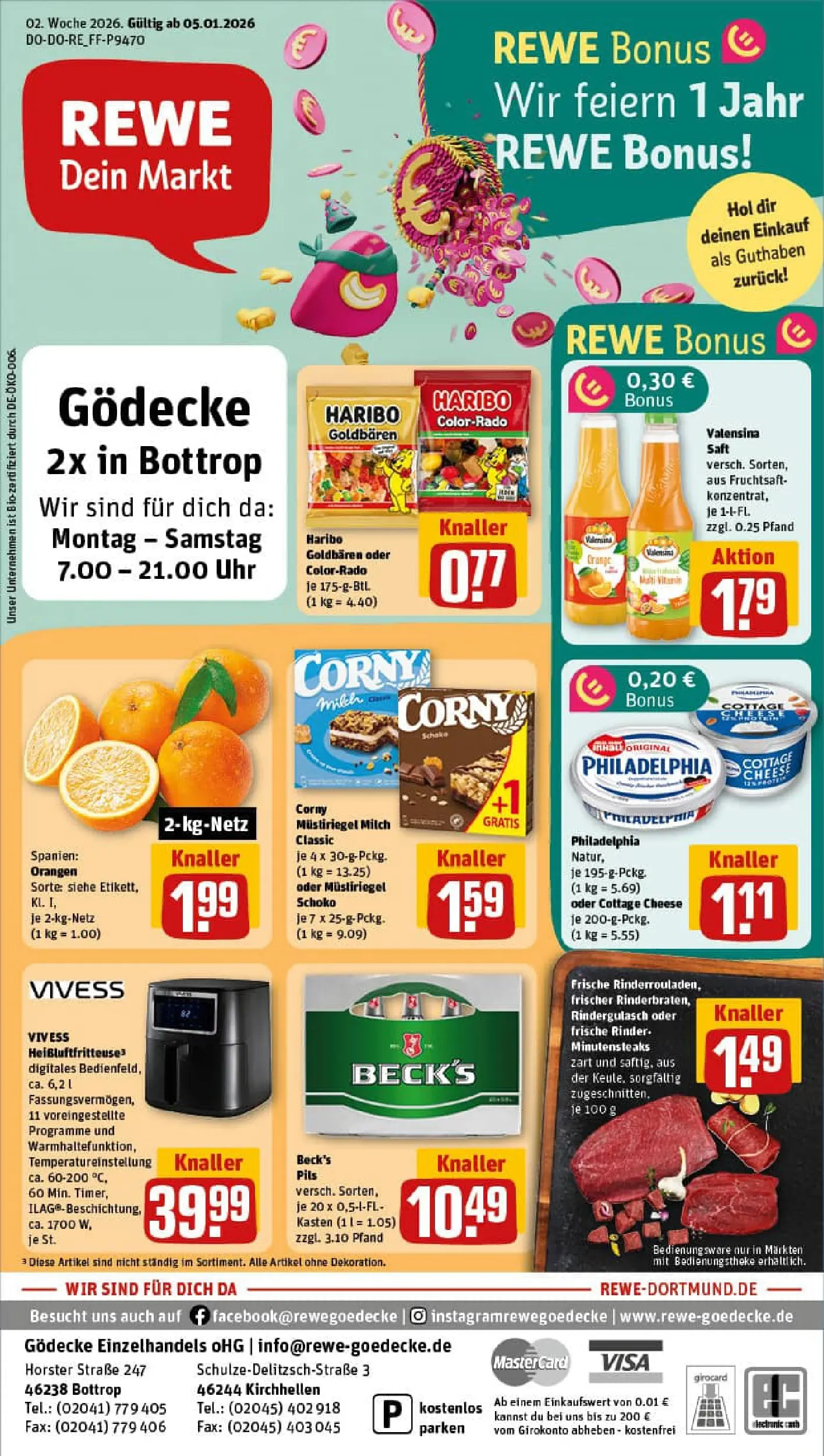 REWE Prospekt ab 04.01.2026 zum Blättern » Angebote | Seite: 1 | Produkte: Haribo, Milch, Philadelphia, Pils