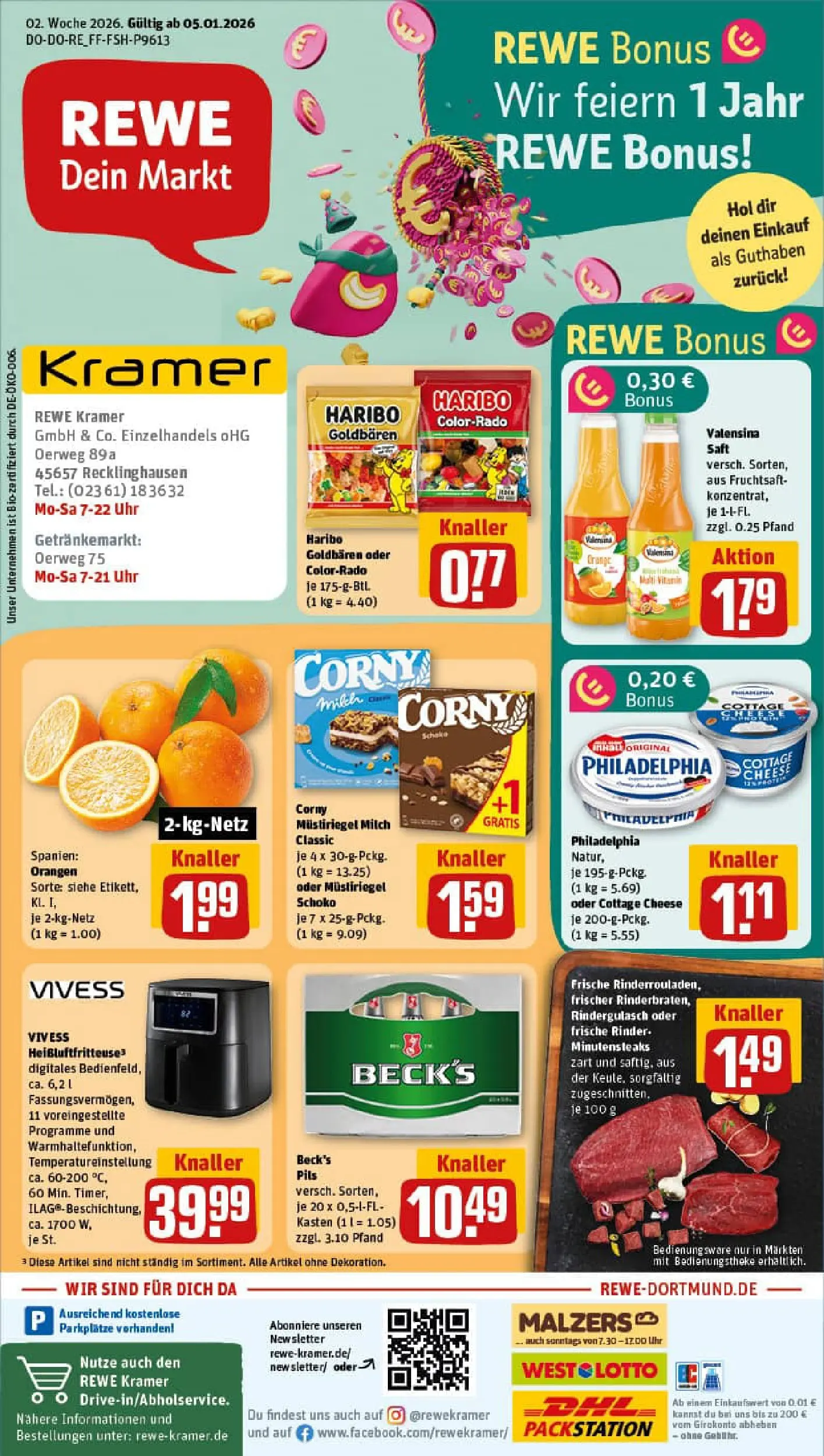 REWE Prospekt ab 04.01.2026 zum Blättern » Angebote | Seite: 1 | Produkte: Milch, Philadelphia, Pils, Saft