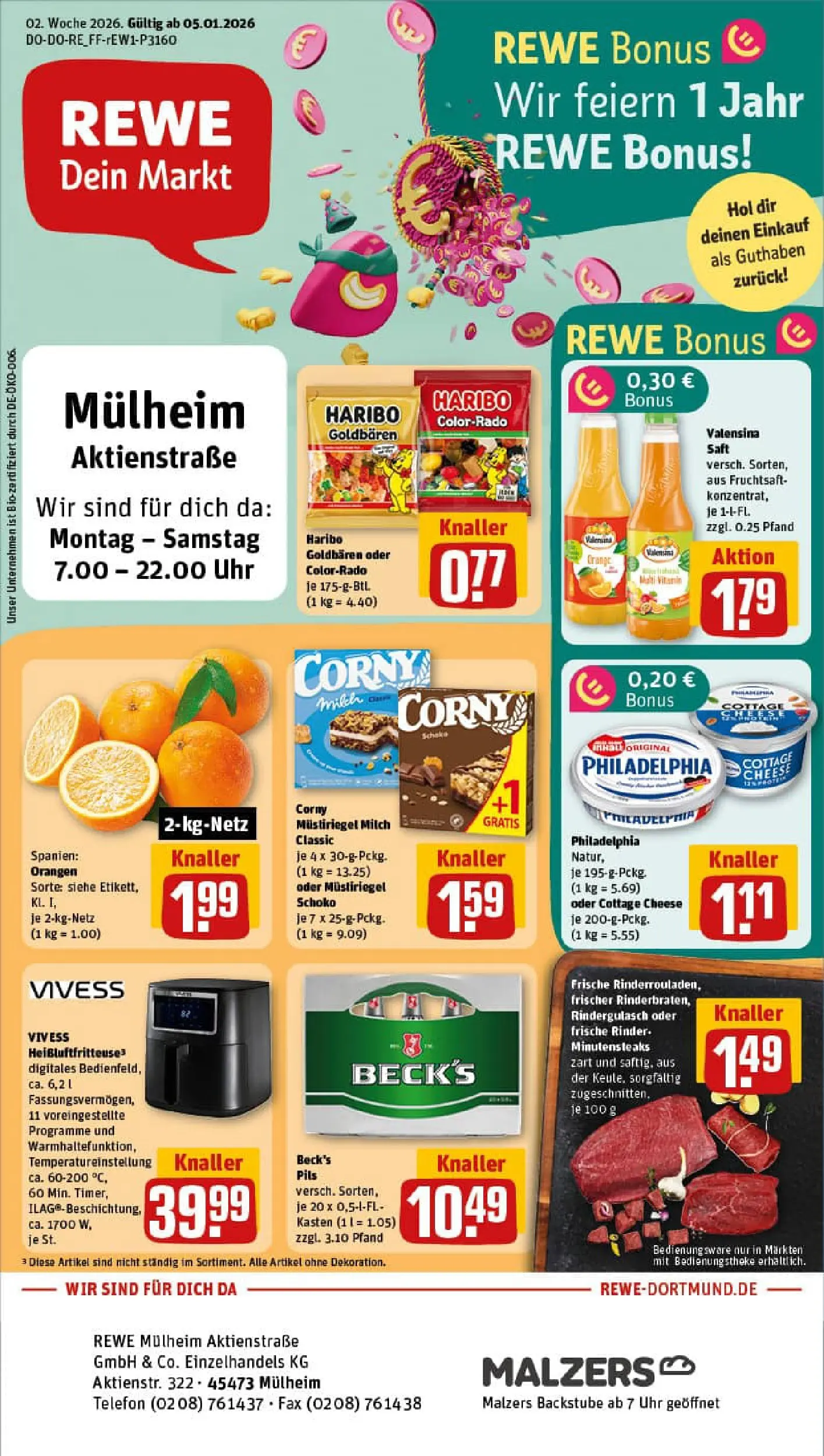 REWE Prospekt ab 04.01.2026 zum Blättern » Angebote | Seite: 1 | Produkte: Milch, Philadelphia, Pils, Orangen
