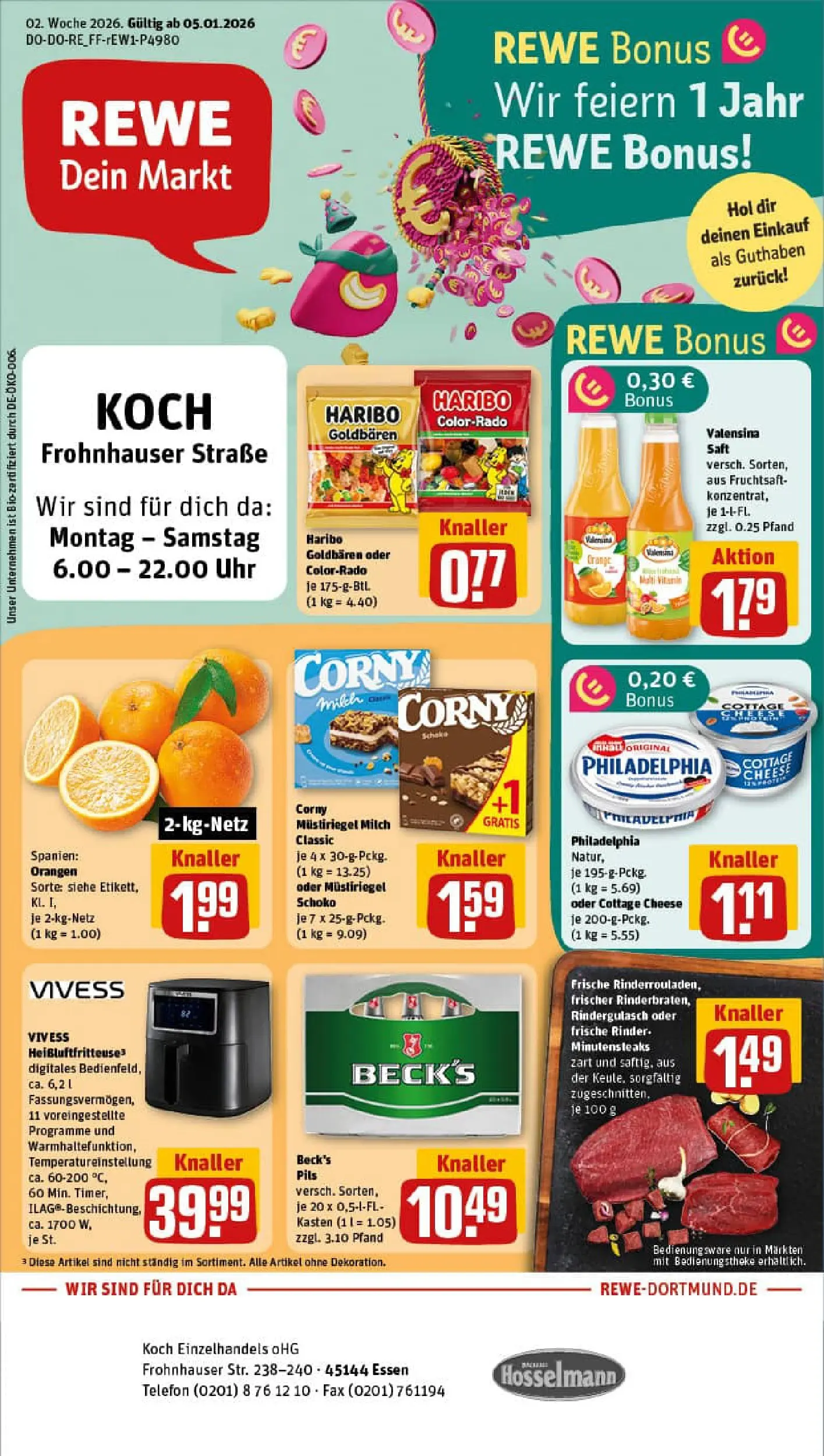 REWE Prospekt ab 04.01.2026 zum Blättern » Angebote | Seite: 1 | Produkte: Pils, Orangen, Valensina, Fruchtsaft