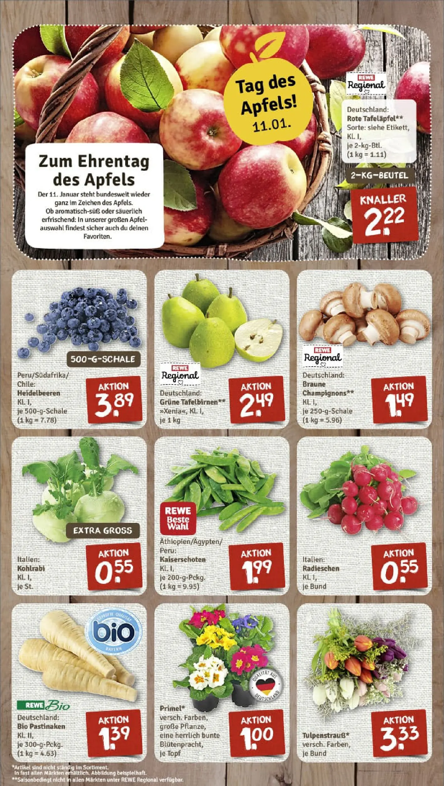 REWE Prospekt ab 04.01.2026 zum Blättern » Angebote | Seite: 3 | Produkte: Kohlrabi, Äpfel, Heidelbeeren, Champignons