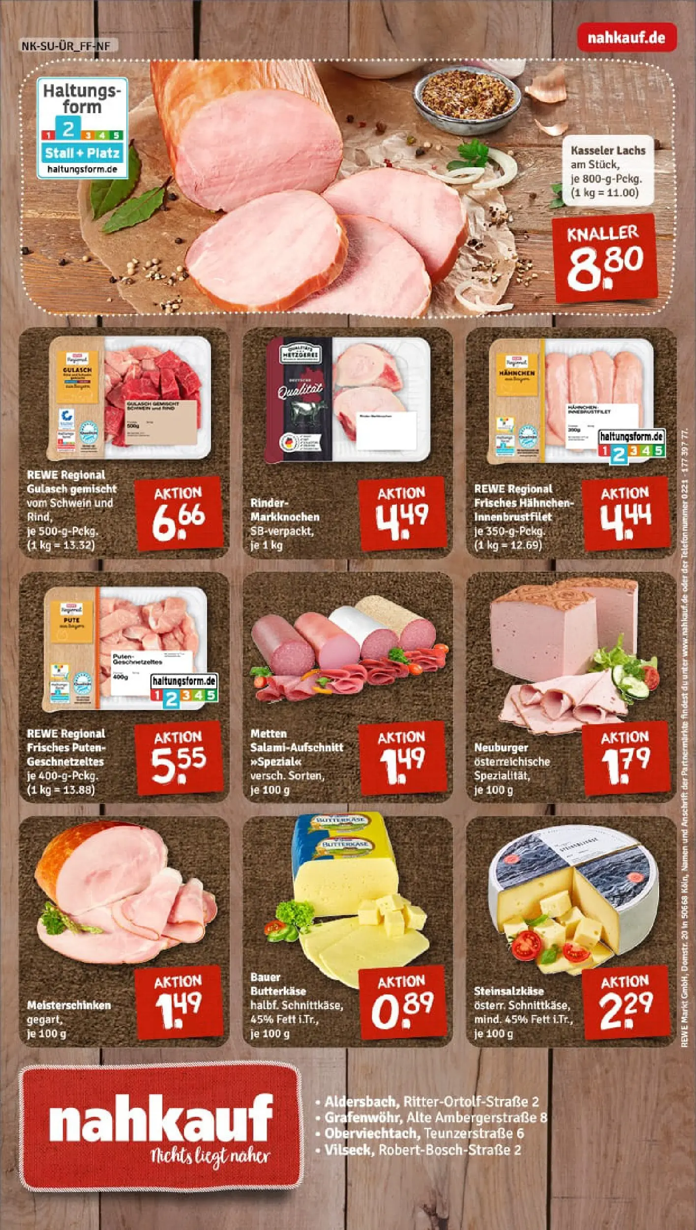 REWE Prospekt ab 04.01.2026 zum Blättern » Angebote | Seite: 8 | Produkte: Hahnchen, Lachs, Gulasch, Salami