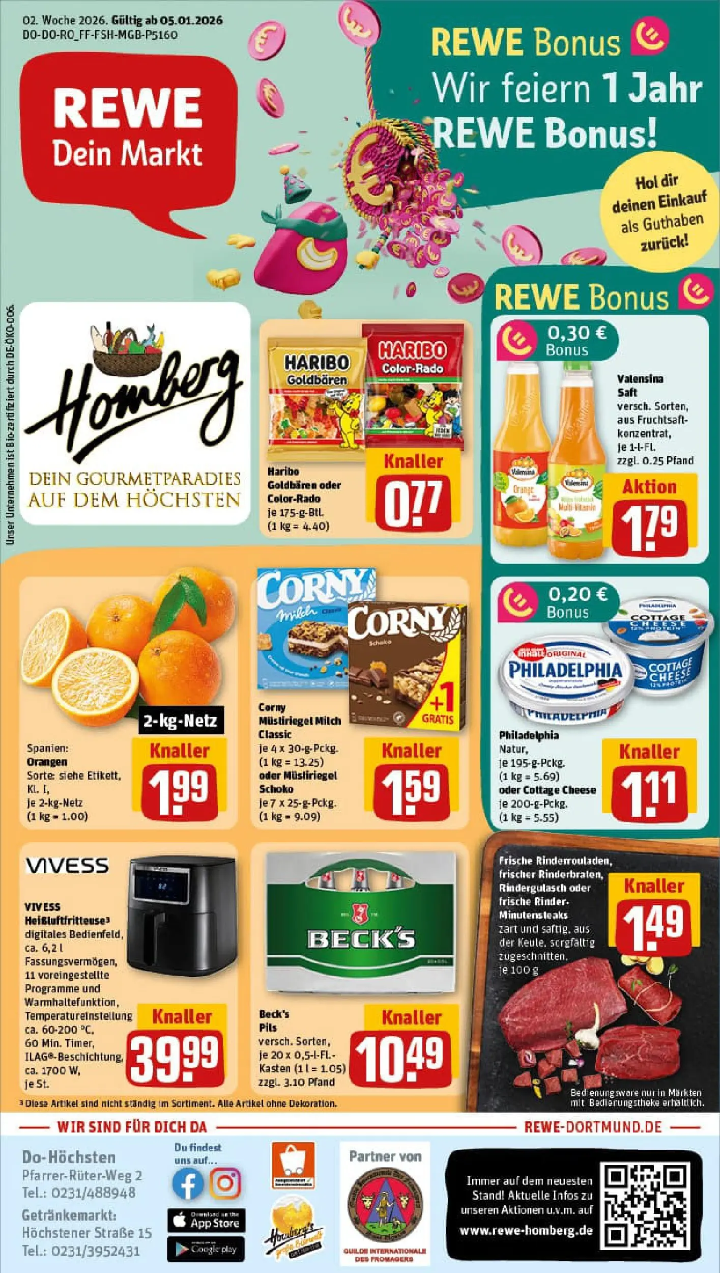 REWE Prospekt ab 04.01.2026 zum Blättern » Angebote | Seite: 1 | Produkte: Haribo, Milch, Philadelphia, Valensina