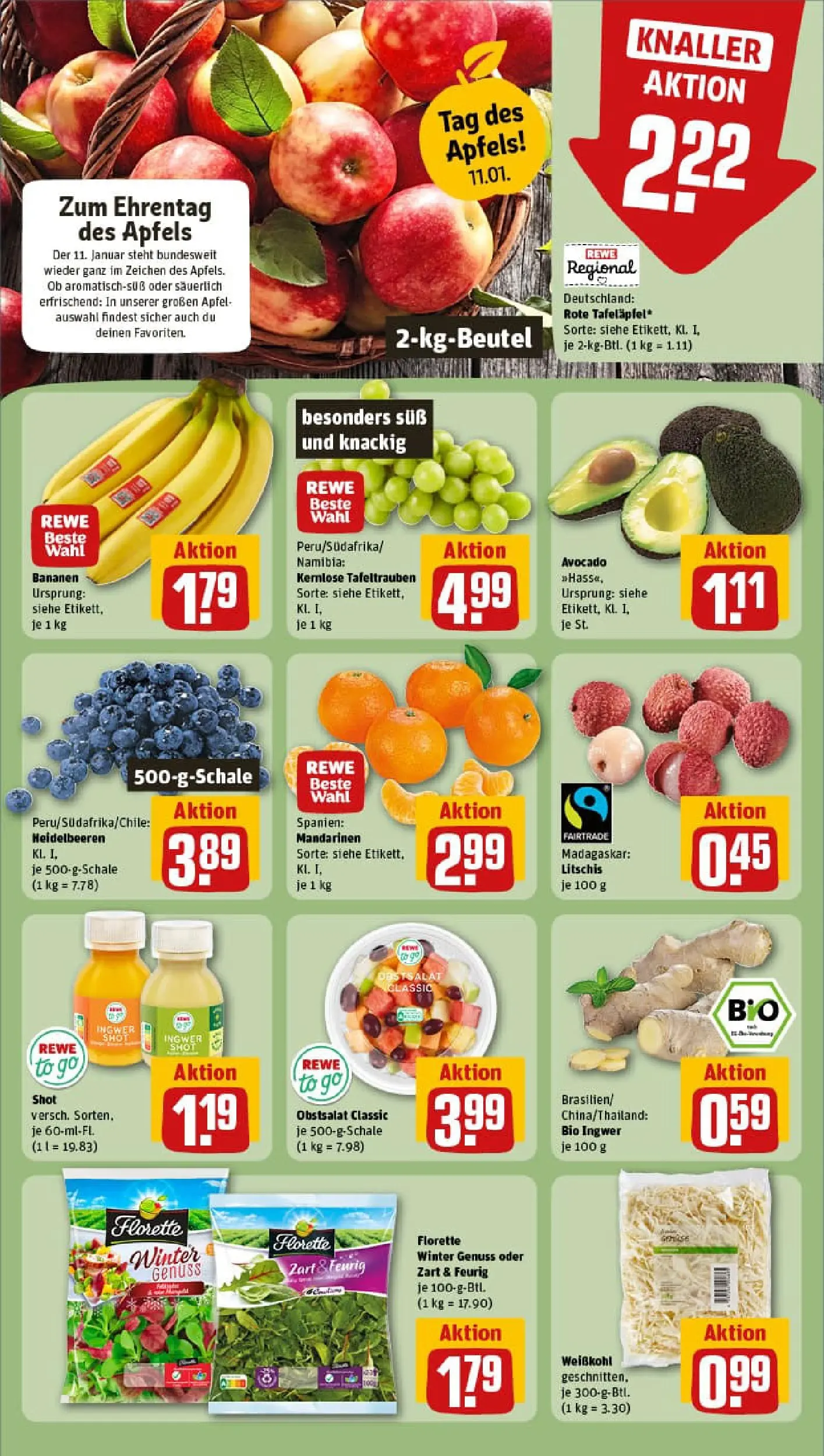 REWE Prospekt ab 04.01.2026 zum Blättern » Angebote | Seite: 6 | Produkte: Äpfel, Bananen, Mandarinen, Heidelbeeren
