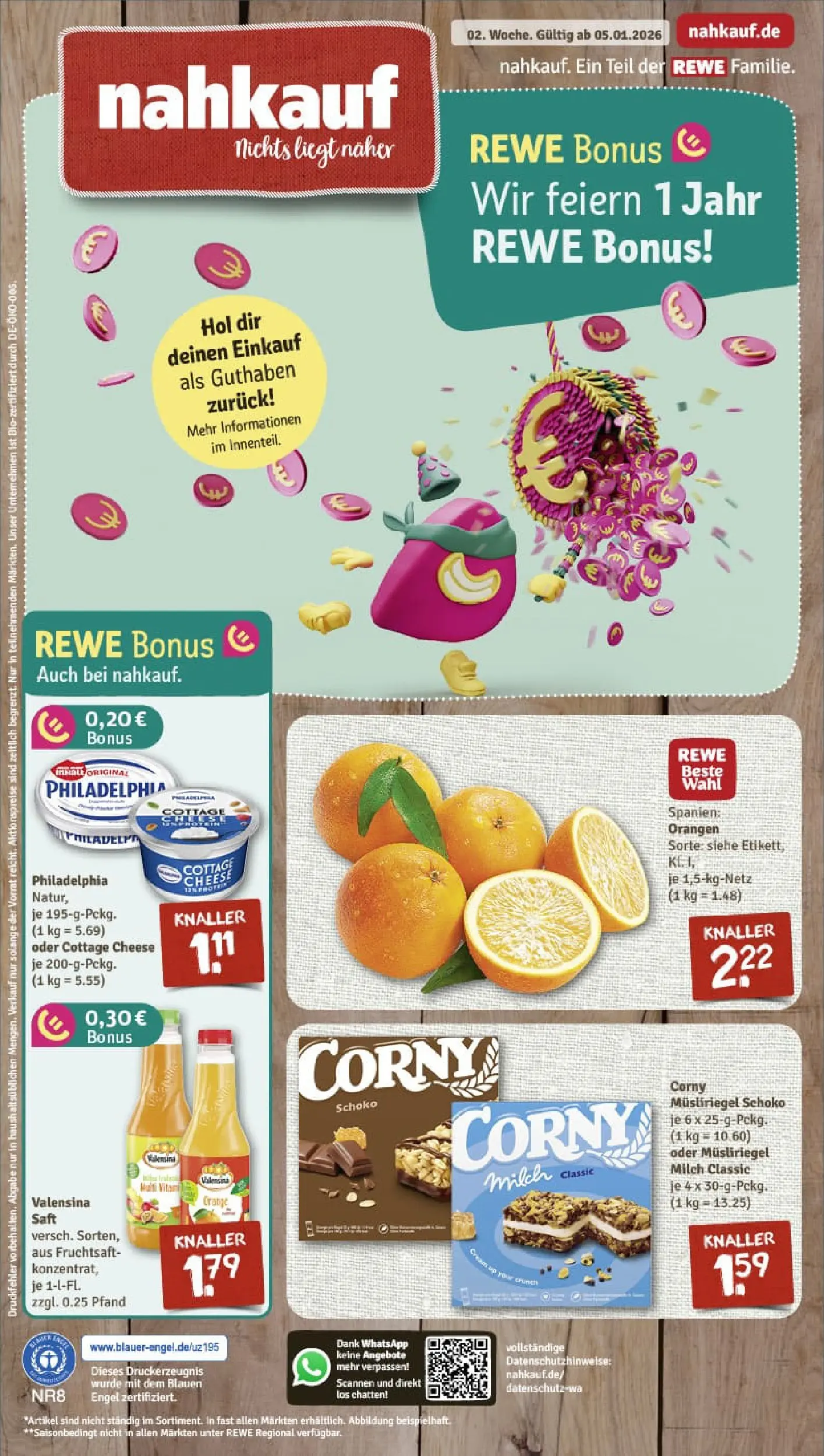 REWE Prospekt ab 04.01.2026 zum Blättern » Angebote | Seite: 1 | Produkte: Milch, Philadelphia, Orangen, Saft