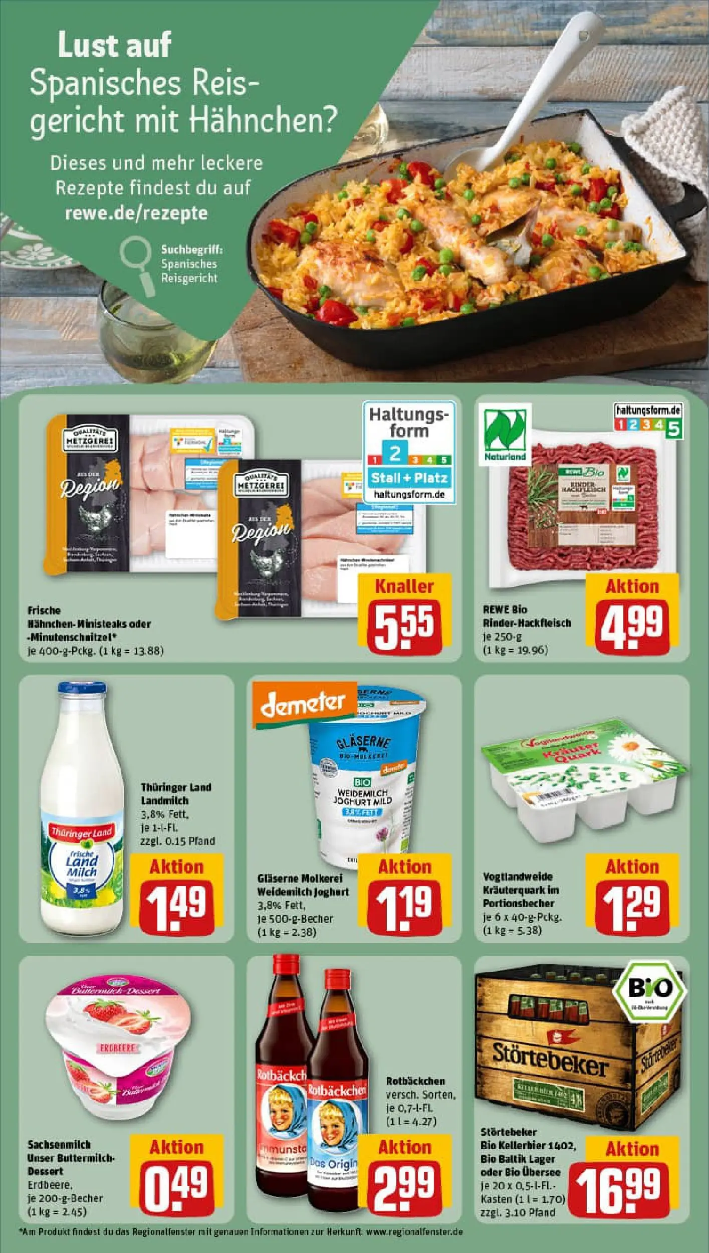 REWE Prospekt ab 04.01.2026 zum Blättern » Angebote | Seite: 14 | Produkte: Hahnchen, Quark, Milch, Reis