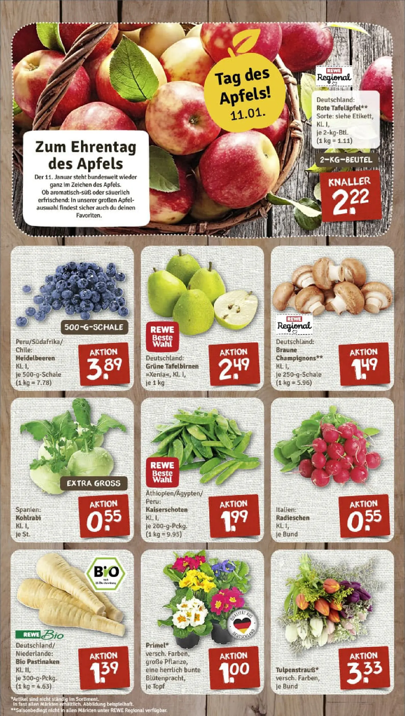 REWE Prospekt ab 04.01.2026 zum Blättern » Angebote | Seite: 3 | Produkte: Kohlrabi, Äpfel, Heidelbeeren, Champignons