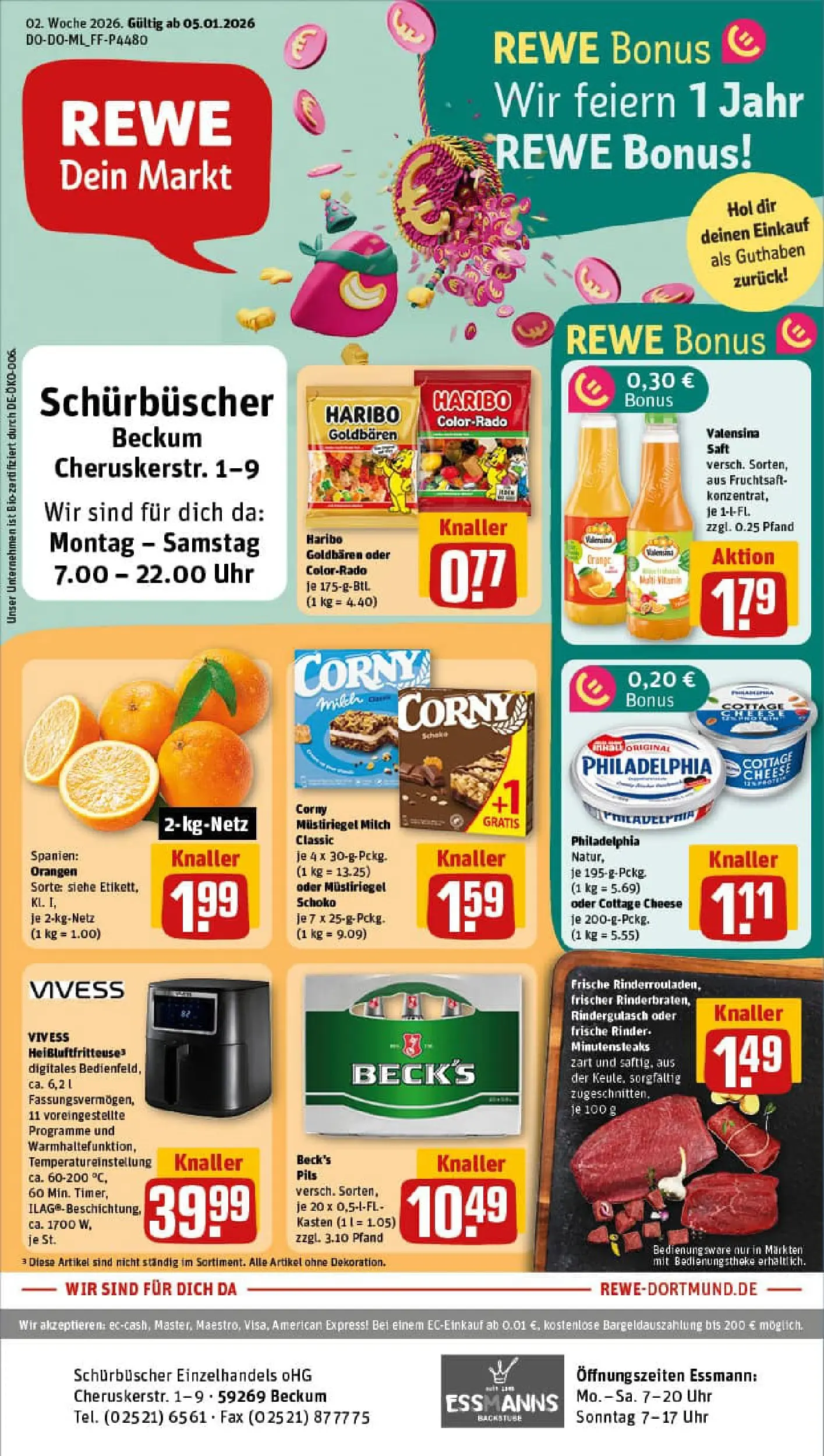 REWE Prospekt ab 04.01.2026 zum Blättern » Angebote | Seite: 1 | Produkte: Haribo, Pils, Fruchtsaft, Uhr