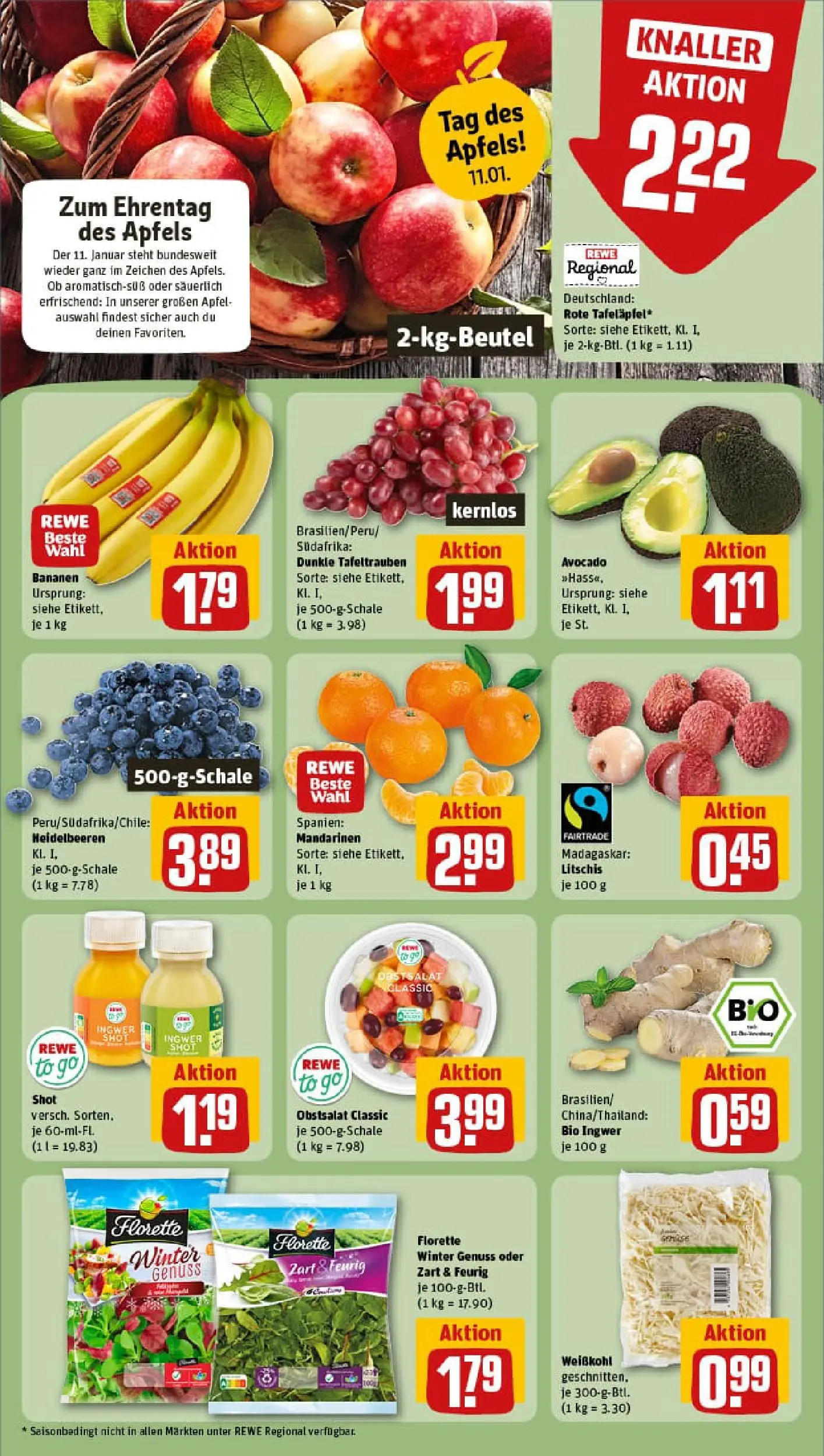 REWE Prospekt ab 04.01.2026 zum Blättern » Angebote | Seite: 6 | Produkte: Äpfel, Bananen, Mandarinen, Heidelbeeren