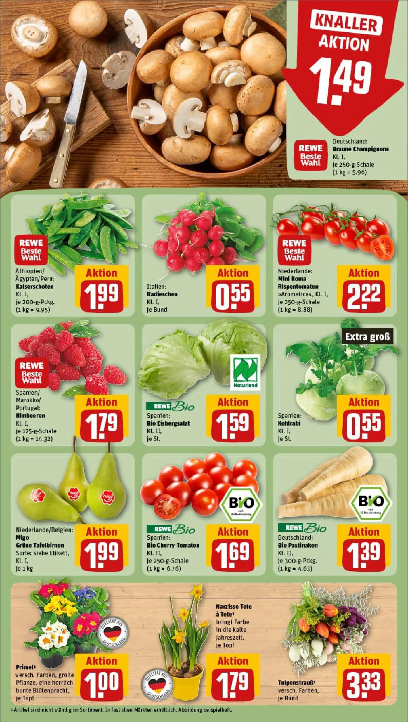 REWE Prospekt ab 04.01.2026 zum Blättern » Angebote | Seite: 7 | Produkte: Himbeeren, Kohlrabi, Eisbergsalat, Champignons