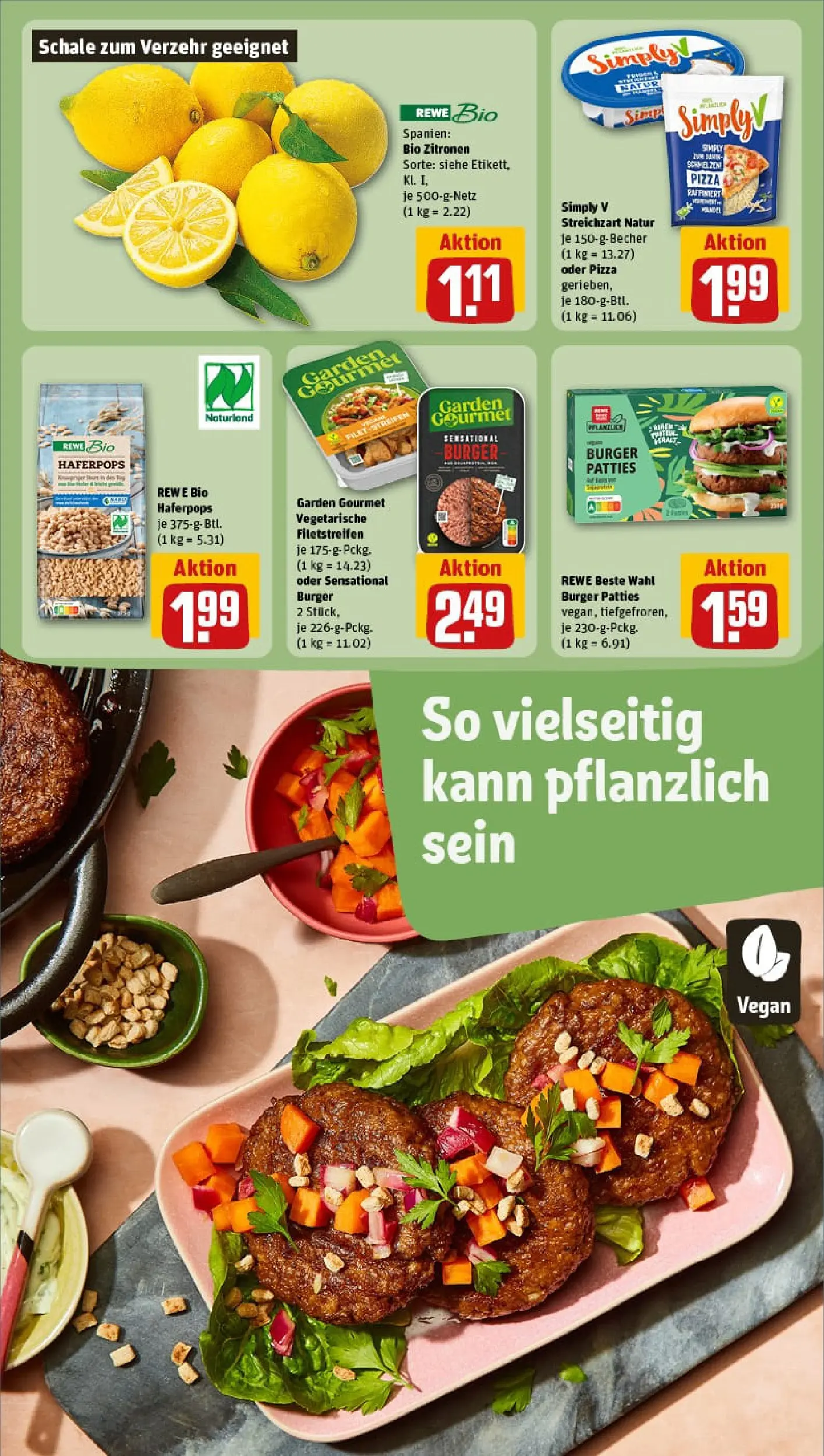 REWE Prospekt ab 04.01.2026 zum Blättern » Angebote | Seite: 13 | Produkte: Burger, Pizza, Zitronen