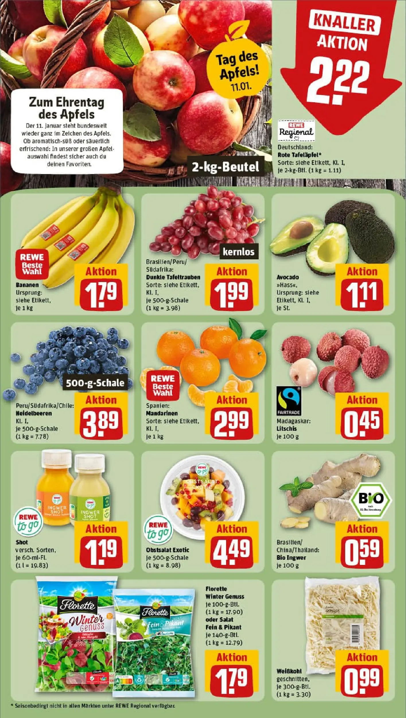 REWE Prospekt ab 04.01.2026 zum Blättern » Angebote | Seite: 6 | Produkte: Bananen, Mandarinen, Heidelbeeren, Avocado