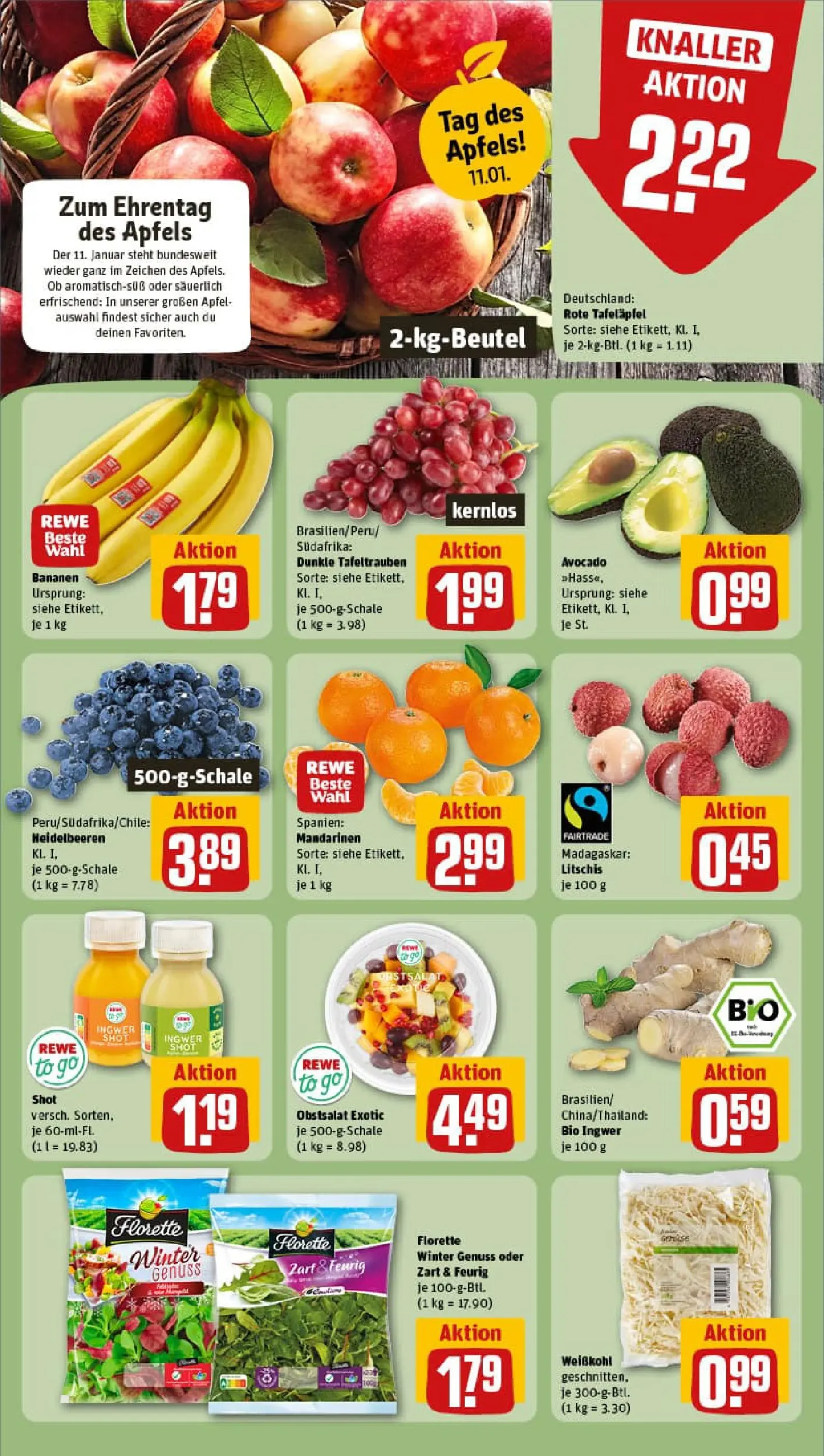 REWE Prospekt ab 04.01.2026 zum Blättern » Angebote | Seite: 6 | Produkte: Bananen, Mandarinen, Heidelbeeren, Avocado