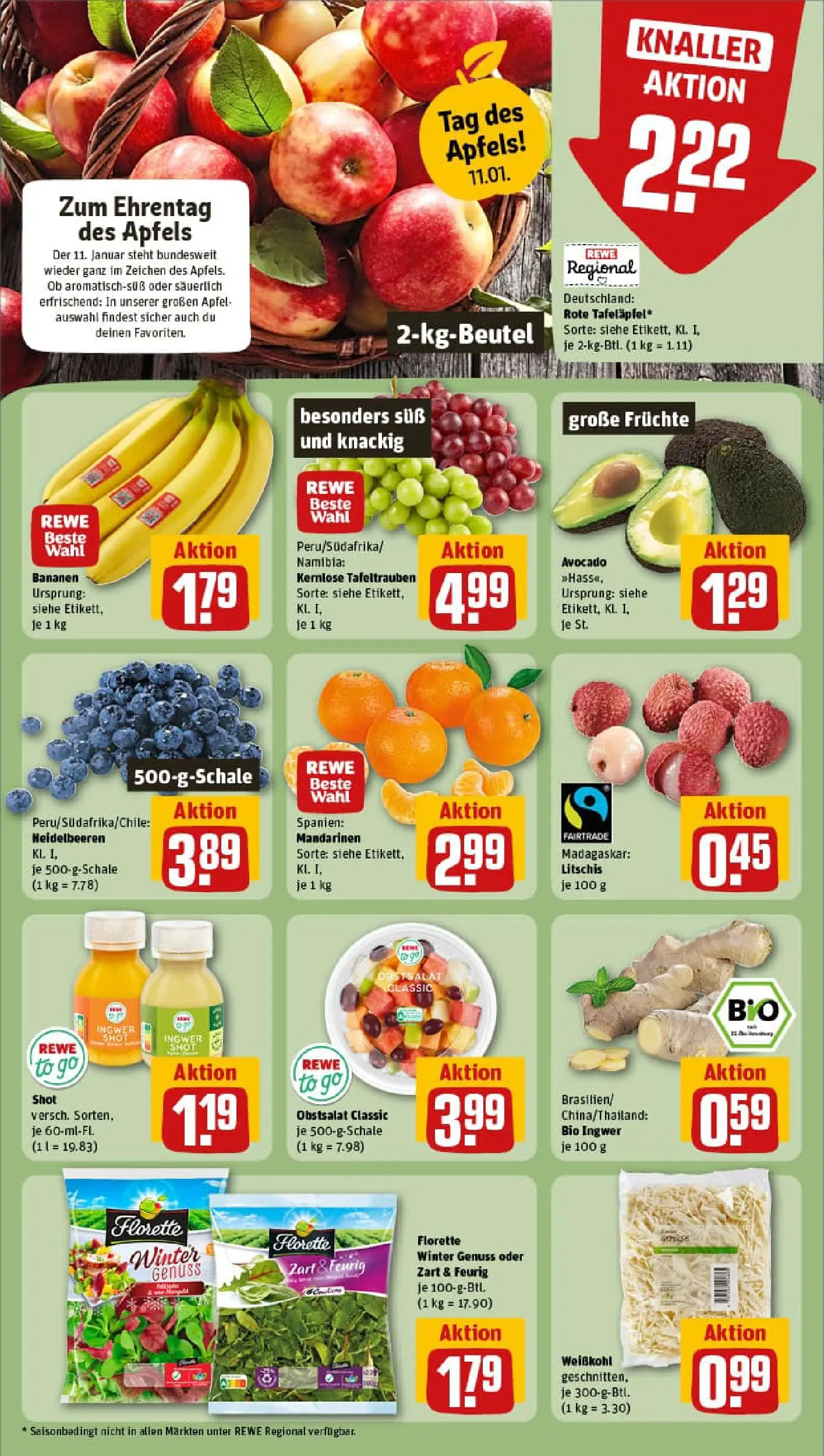 REWE Prospekt ab 04.01.2026 zum Blättern » Angebote | Seite: 6 | Produkte: Bananen, Mandarinen, Heidelbeeren, Avocado