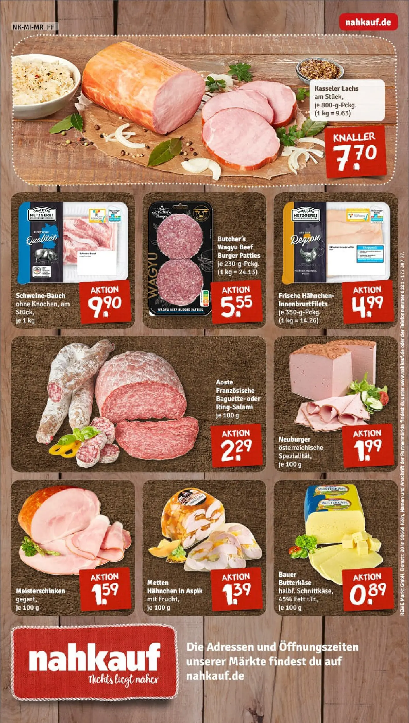 REWE Prospekt ab 04.01.2026 zum Blättern » Angebote | Seite: 8 | Produkte: Hahnchen, Schweinebauch, Lachs, Salami