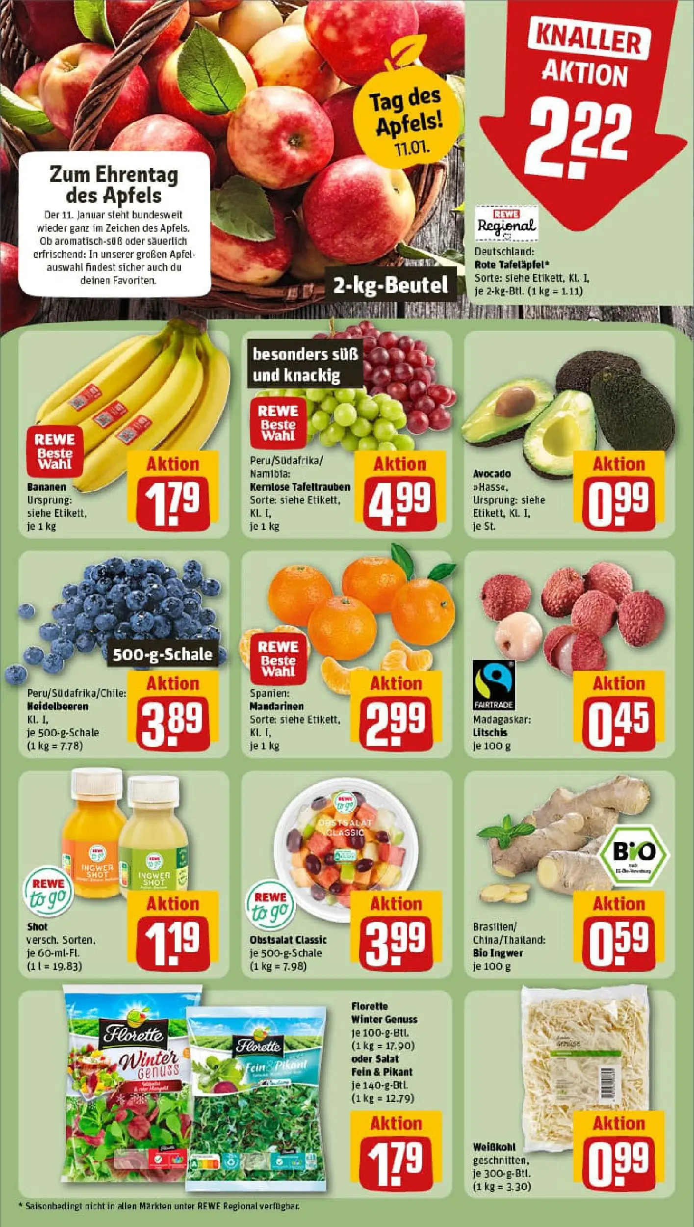 REWE Prospekt ab 04.01.2026 zum Blättern » Angebote | Seite: 6 | Produkte: Bananen, Heidelbeeren, Avocado, Salat