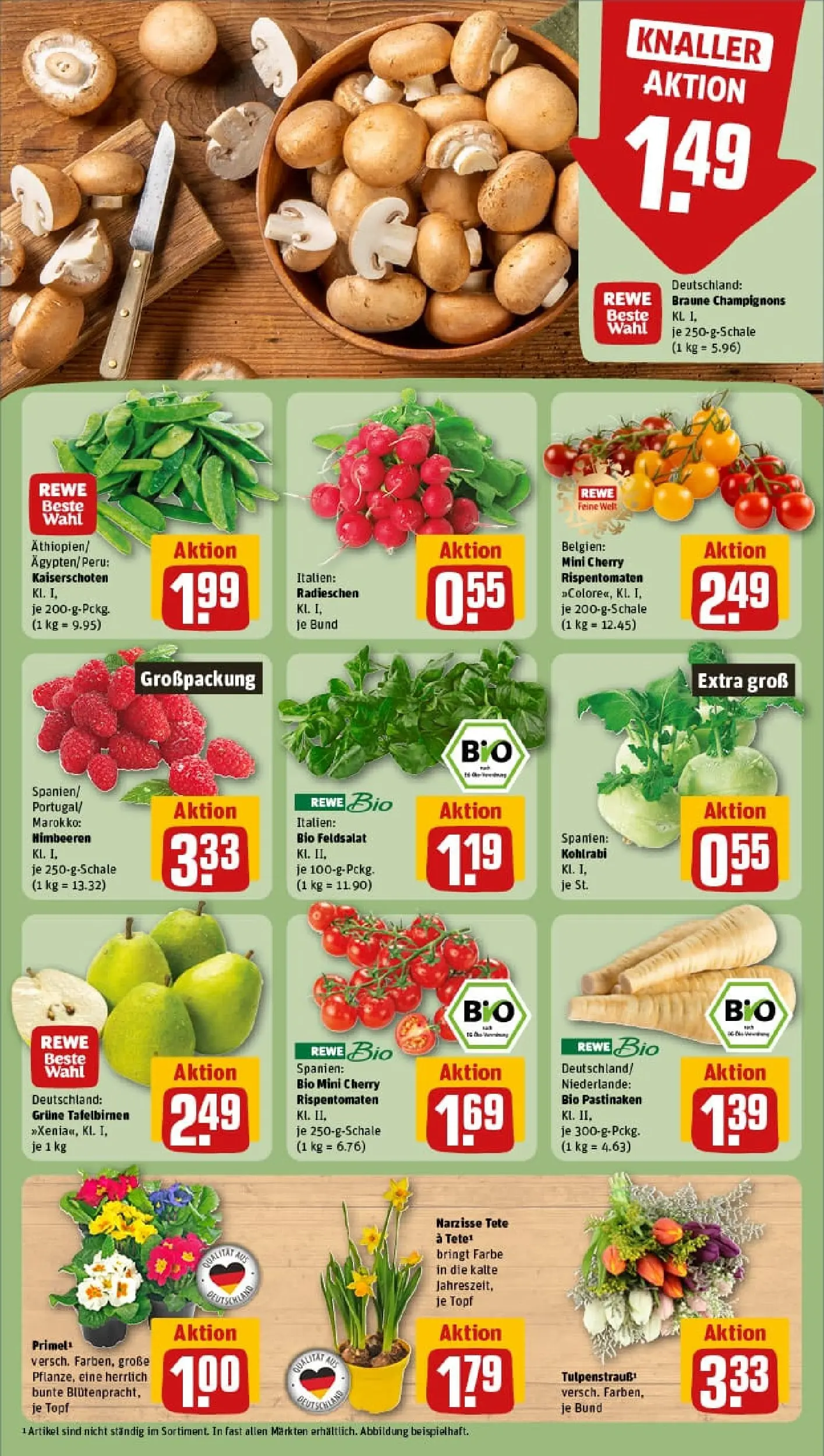 REWE Prospekt ab 04.01.2026 zum Blättern » Angebote | Seite: 7 | Produkte: Himbeeren, Kohlrabi, Champignons