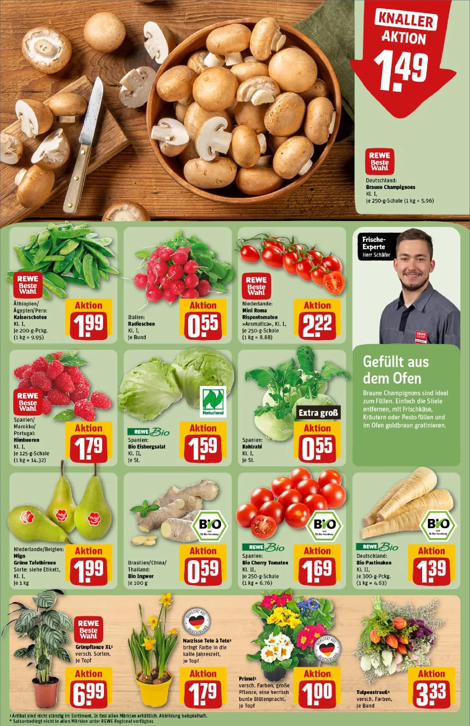 REWE Prospekt ab 04.01.2026 zum Blättern » Angebote | Seite: 7 | Produkte: Himbeeren, Tomaten, Eisbergsalat, Champignons