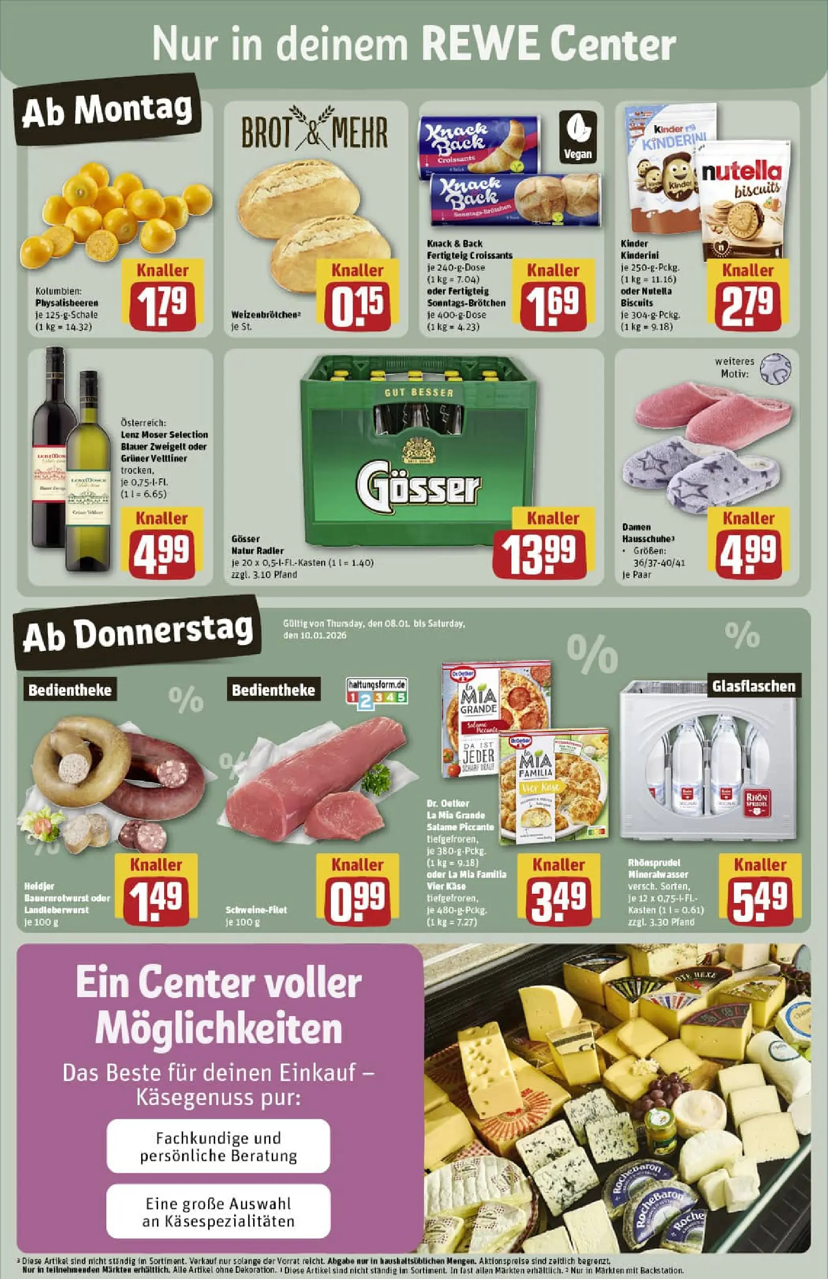 REWE Prospekt ab 04.01.2026 zum Blättern » Angebote | Seite: 3 | Produkte: Käse, Nutella, Schweinefilet, Rhonsprudel