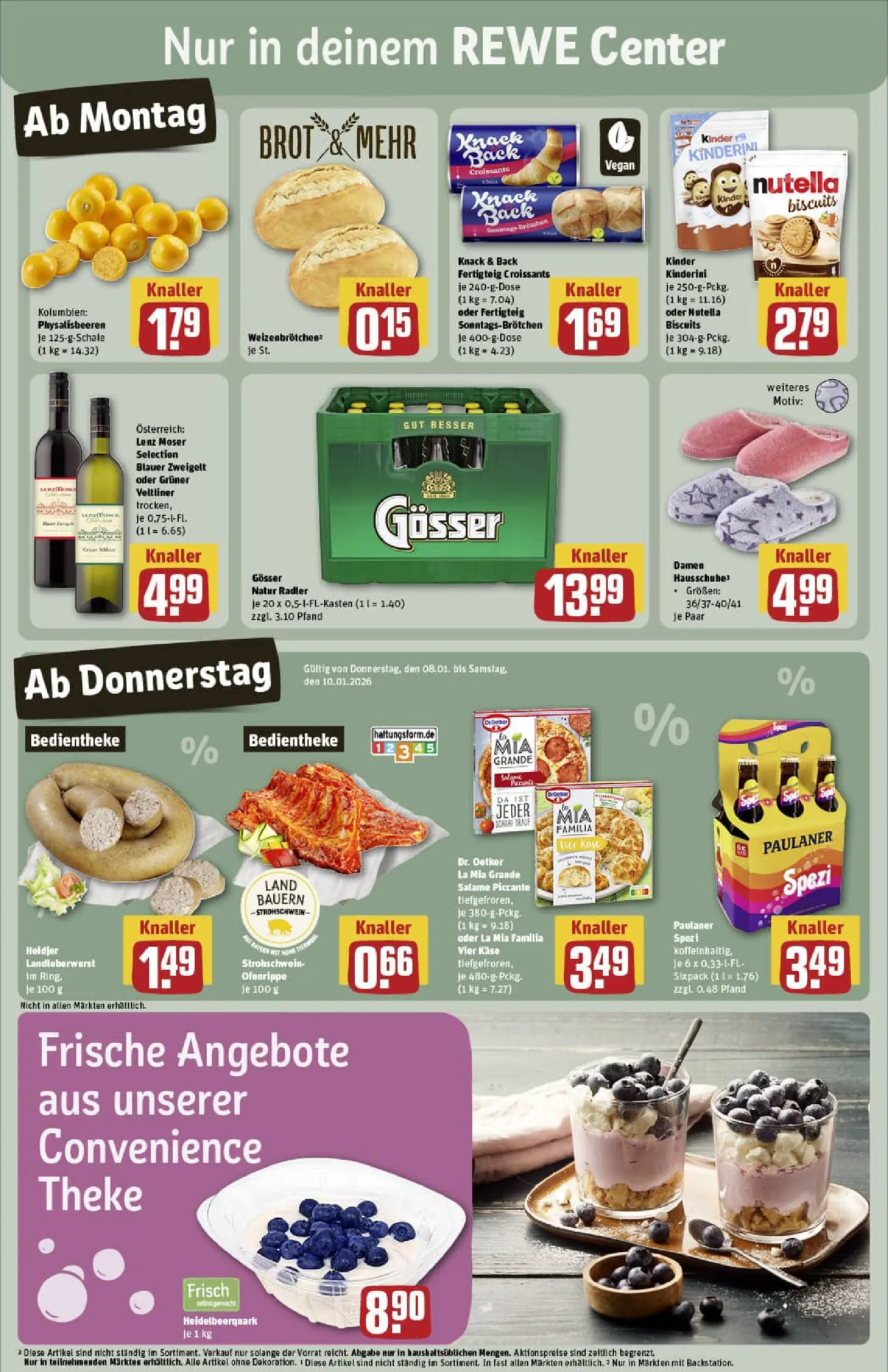REWE Prospekt ab 04.01.2026 zum Blättern » Angebote | Seite: 3 | Produkte: Quark, Nutella, Radler, Hausschuhe