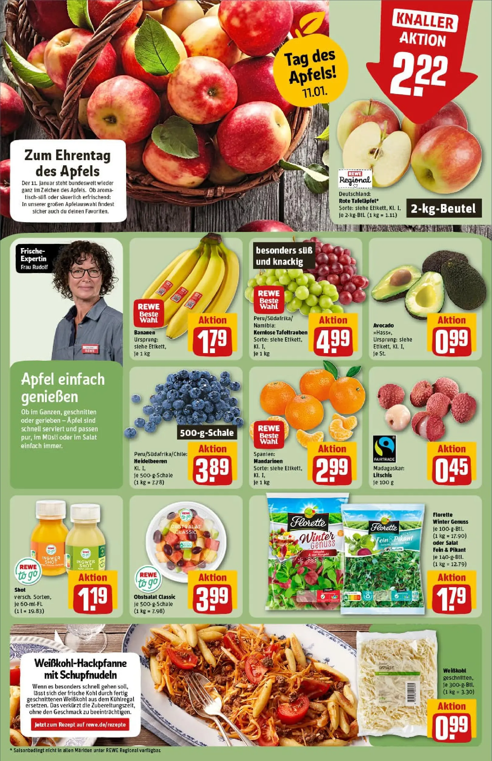 REWE Prospekt ab 04.01.2026 zum Blättern » Angebote | Seite: 6 | Produkte: Äpfel, Bananen, Avocado, Salat