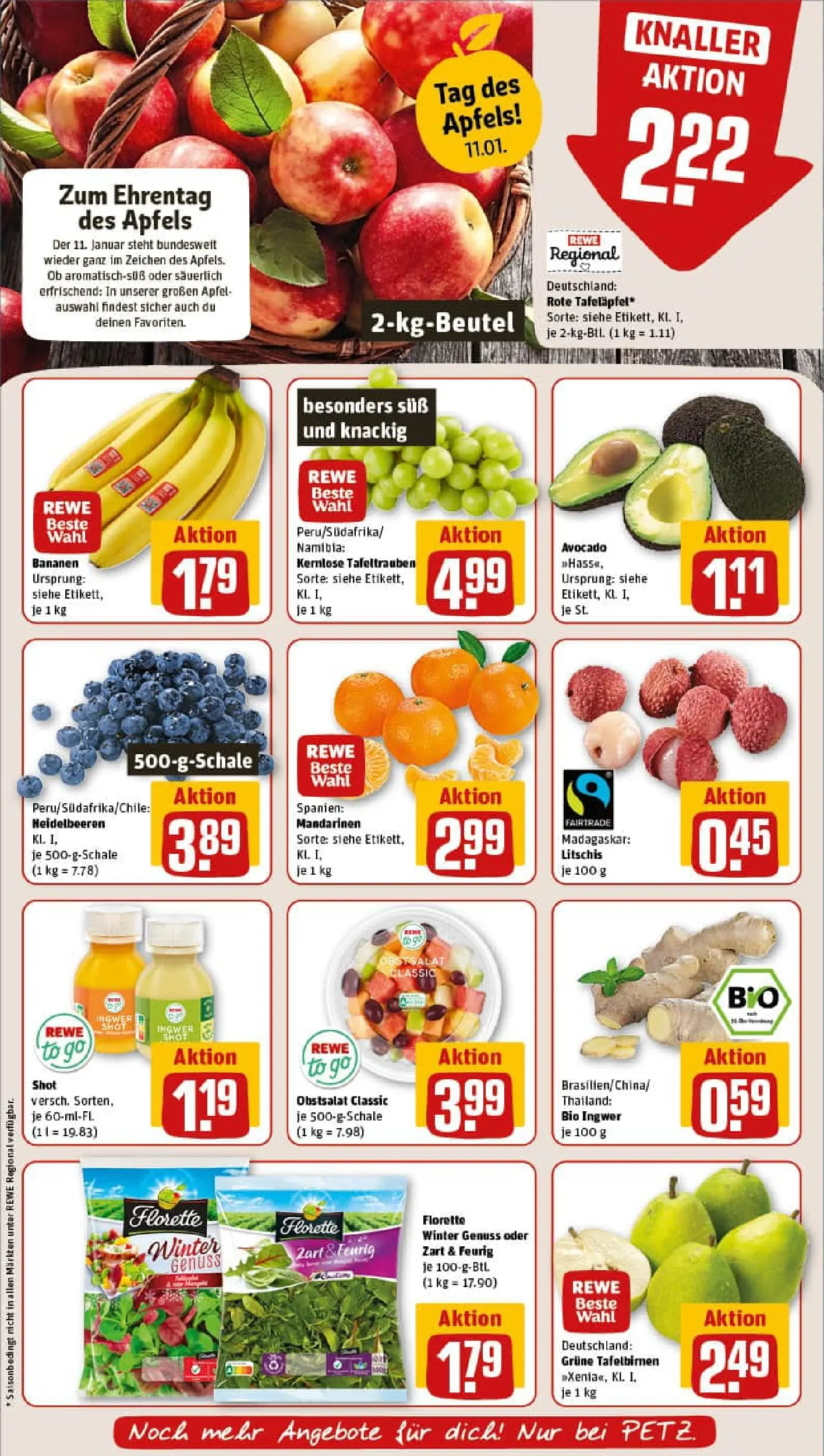 REWE Prospekt ab 04.01.2026 zum Blättern » Angebote | Seite: 6 | Produkte: Äpfel, Bananen, Mandarinen, Heidelbeeren