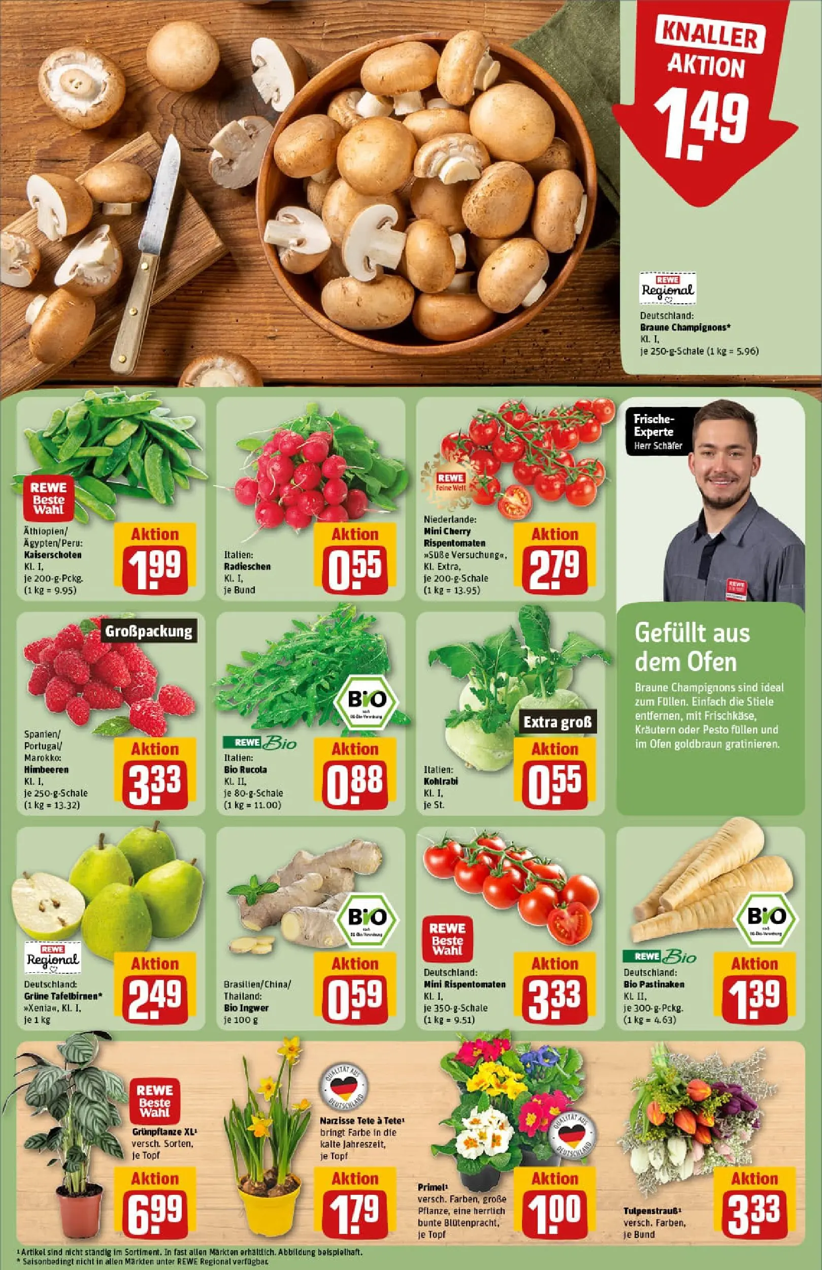REWE Prospekt ab 04.01.2026 zum Blättern » Angebote | Seite: 7 | Produkte: Himbeeren, Ofen, Kohlrabi, Champignons