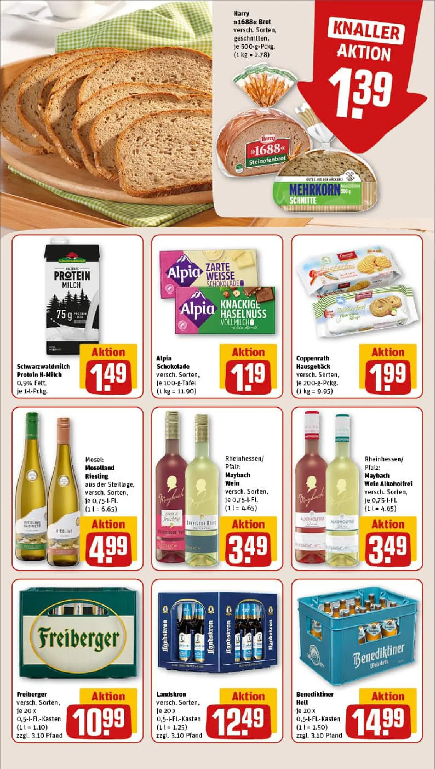 REWE Prospekt ab 04.01.2026 zum Blättern » Angebote | Seite: 11 | Produkte: Milch, Benediktiner hell, Brot, Wein