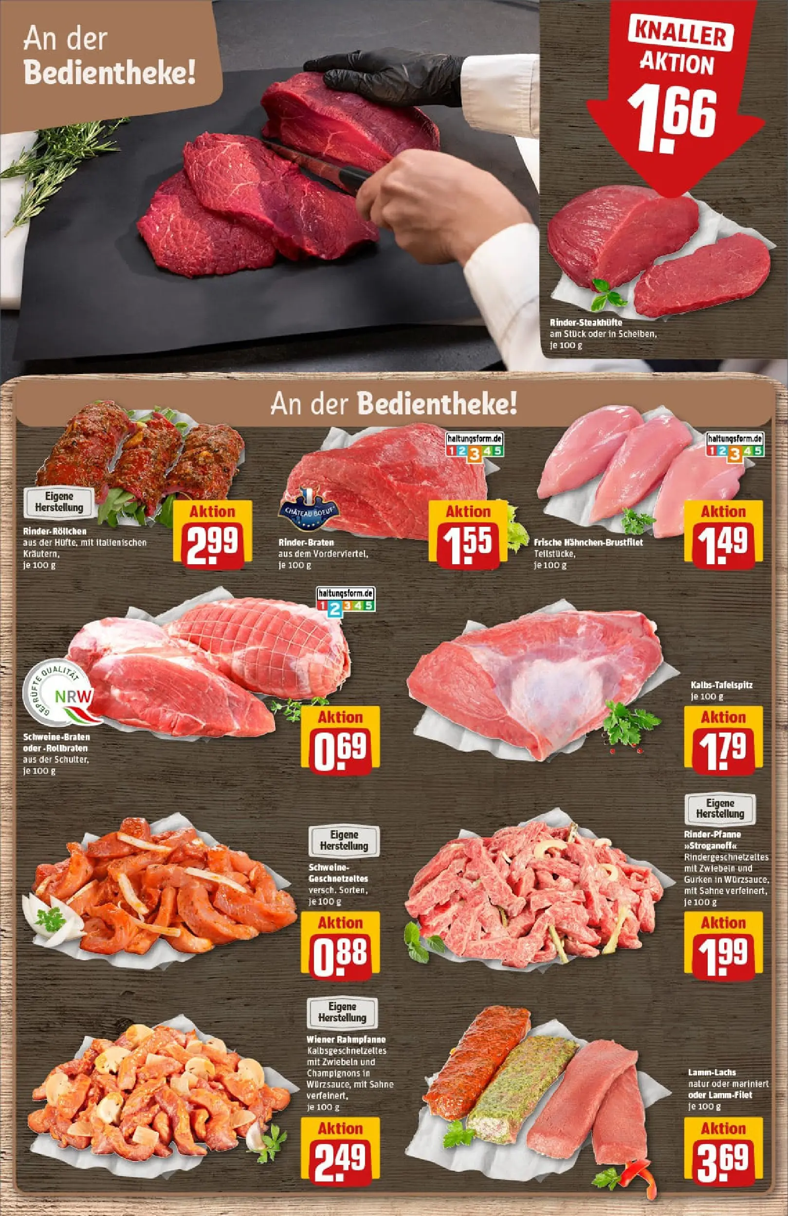 REWE Prospekt ab 04.01.2026 zum Blättern » Angebote | Seite: 9 | Produkte: Rinderbraten, Champignons, Zwiebeln, Sahne