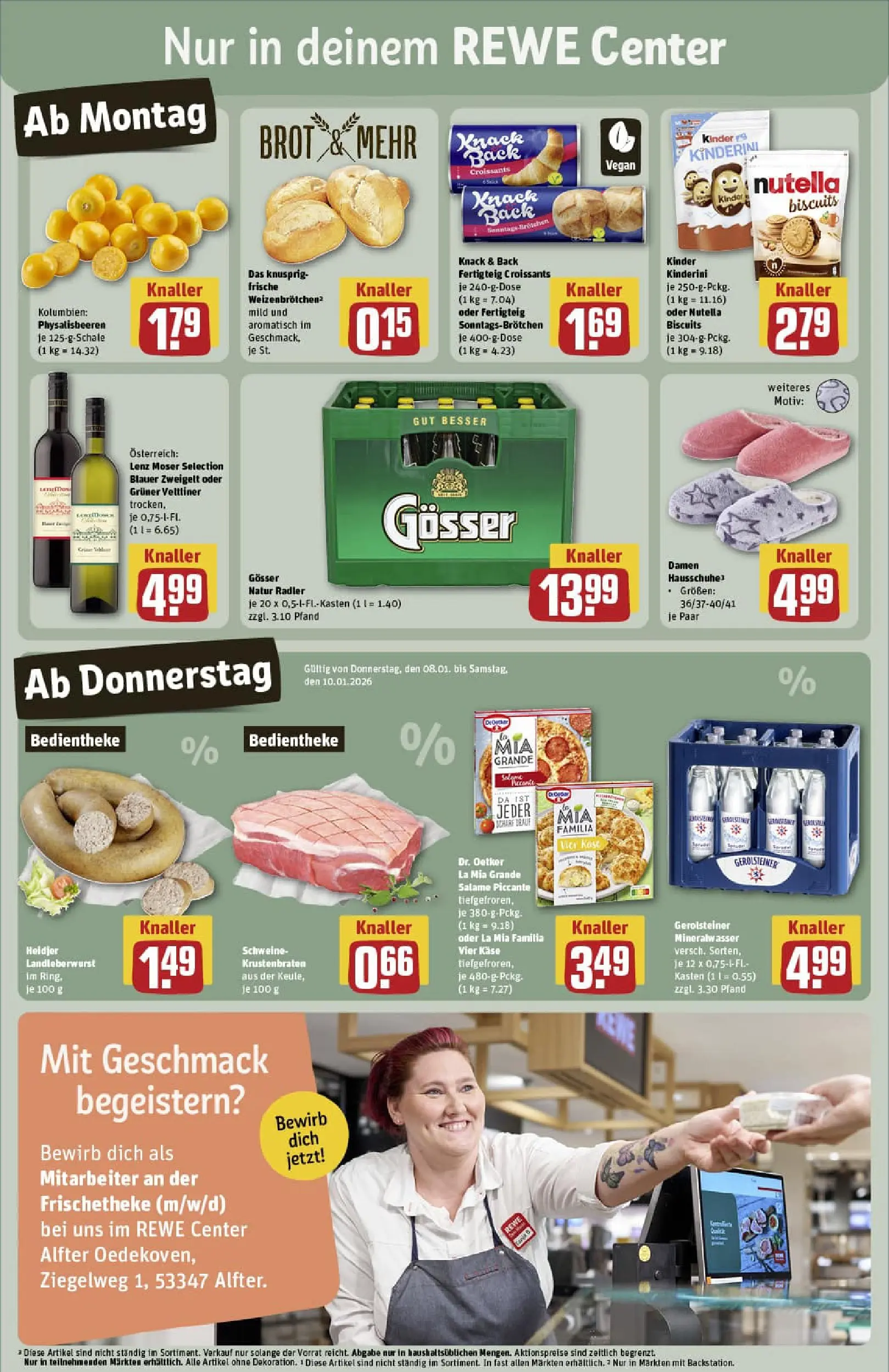 REWE Prospekt ab 04.01.2026 zum Blättern » Angebote | Seite: 3 | Produkte: Käse, Radler, Hausschuhe, Gerolsteiner