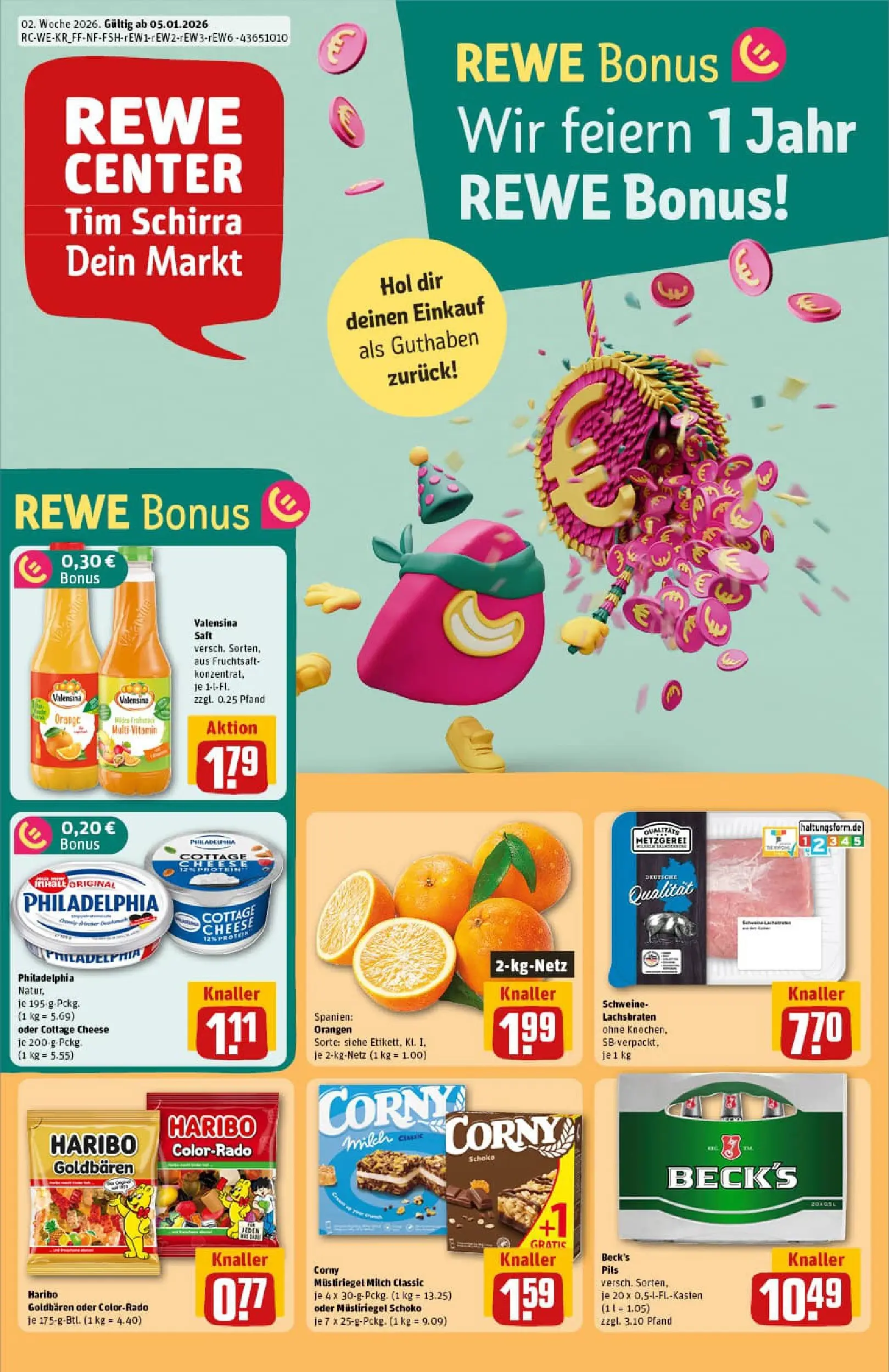 REWE Prospekt ab 04.01.2026 zum Blättern » Angebote | Seite: 1 | Produkte: Milch, Orangen, Valensina, Fruchtsaft