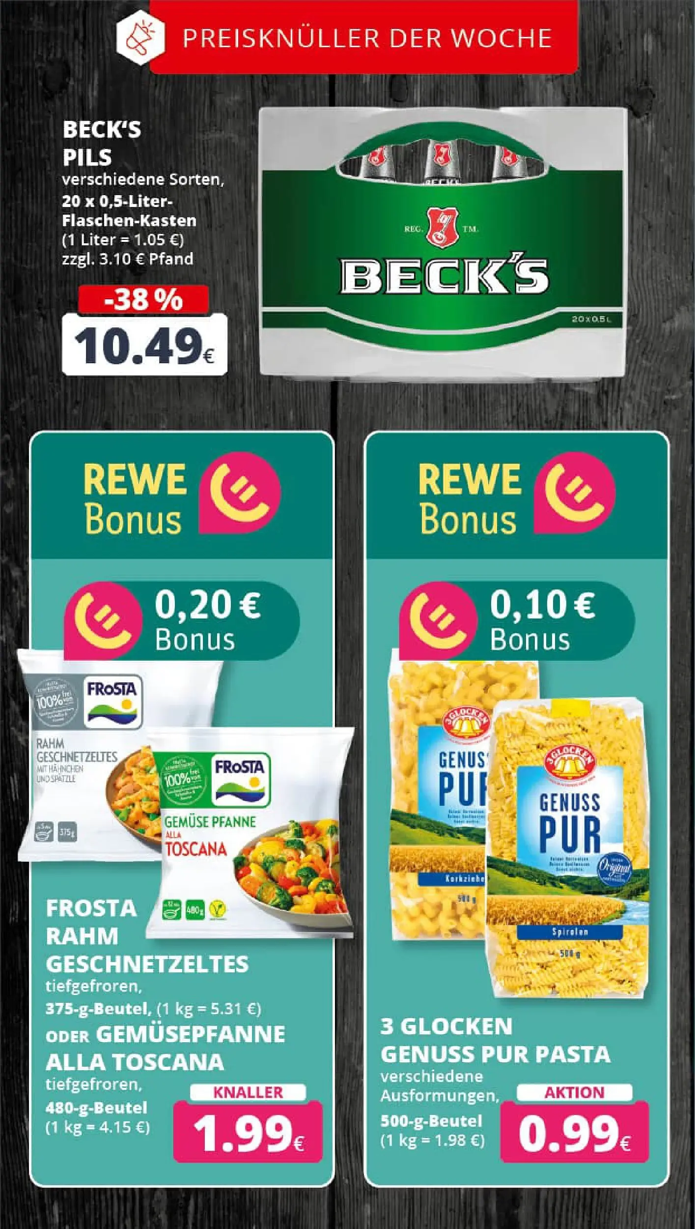 REWE Prospekt ab 04.01.2026 zum Blättern » Angebote | Seite: 4 | Produkte: Hahnchen, Pils, Gemüse, Pasta