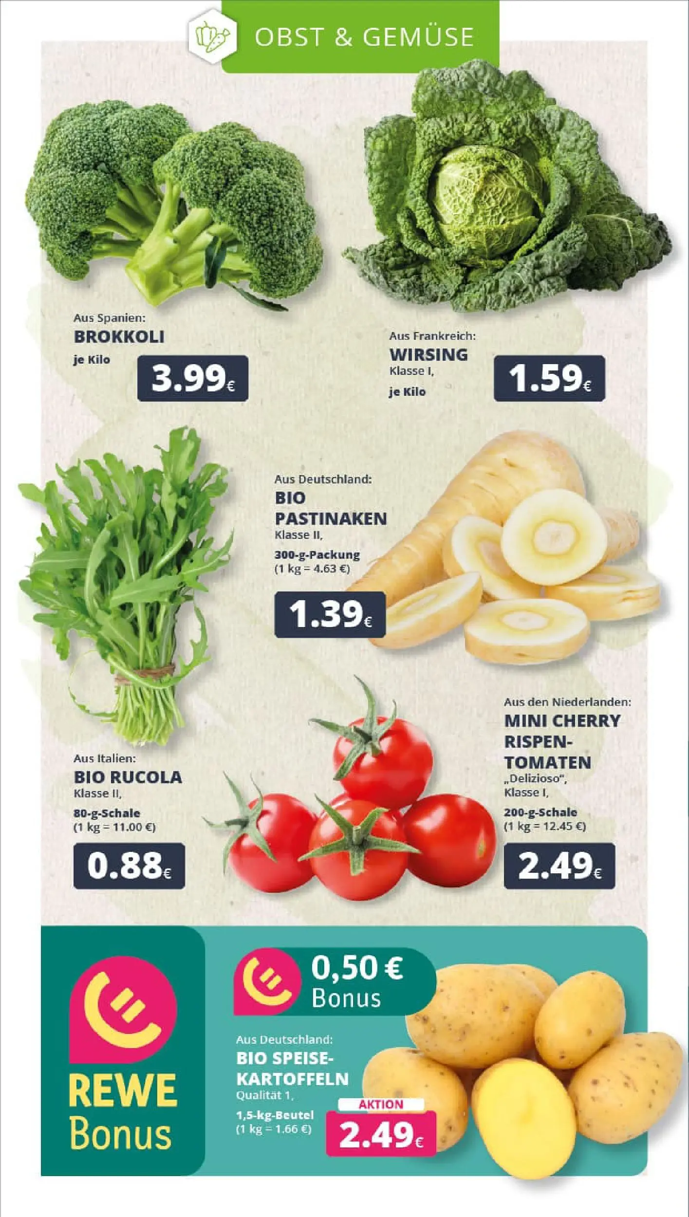 REWE Prospekt ab 04.01.2026 zum Blättern » Angebote | Seite: 9 | Produkte: Rucola, Tomaten, Gemüse, Obst