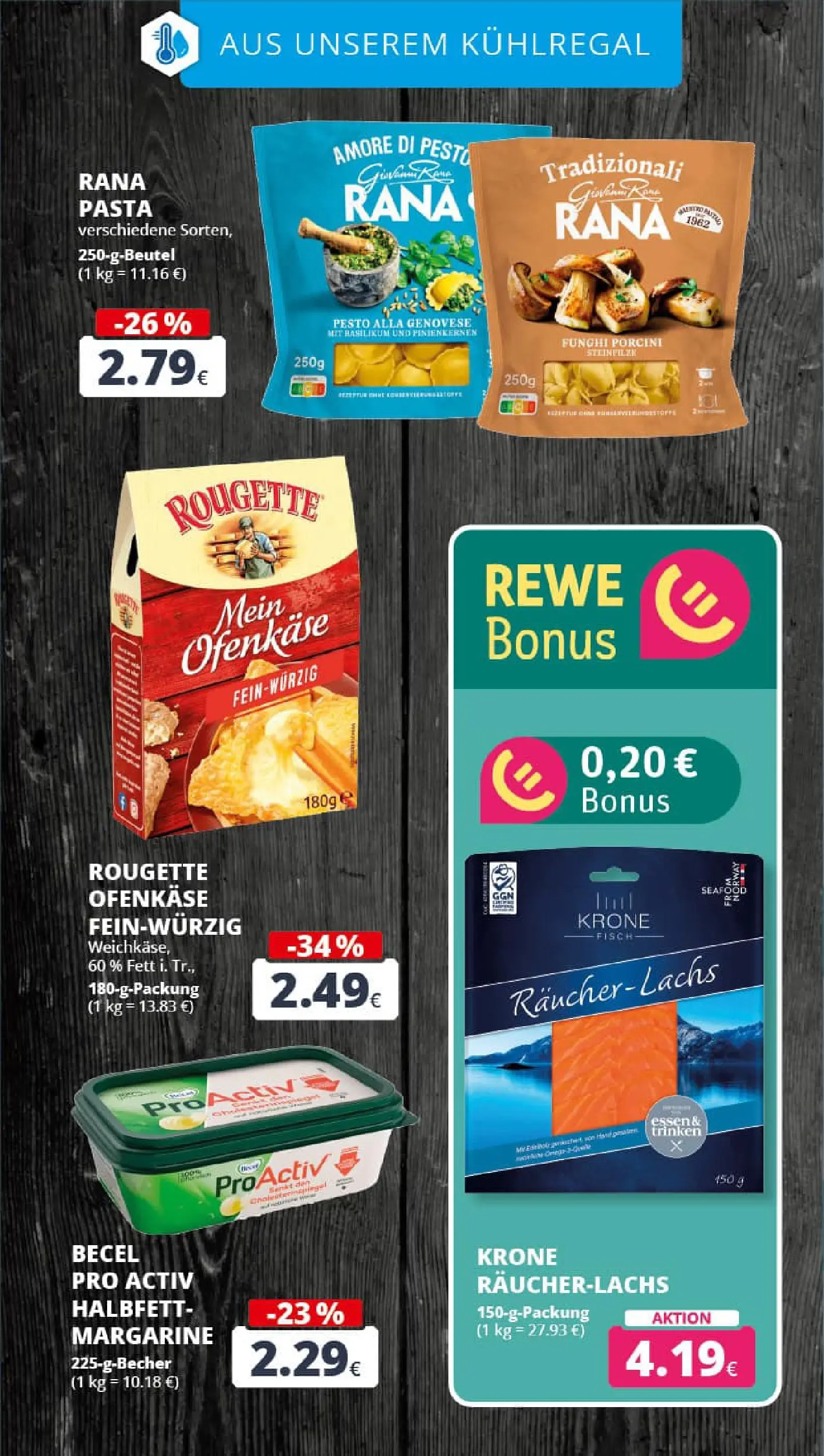 REWE Prospekt ab 04.01.2026 zum Blättern » Angebote | Seite: 16 | Produkte: Becel, Rougette ofenkase, Fisch, Pasta
