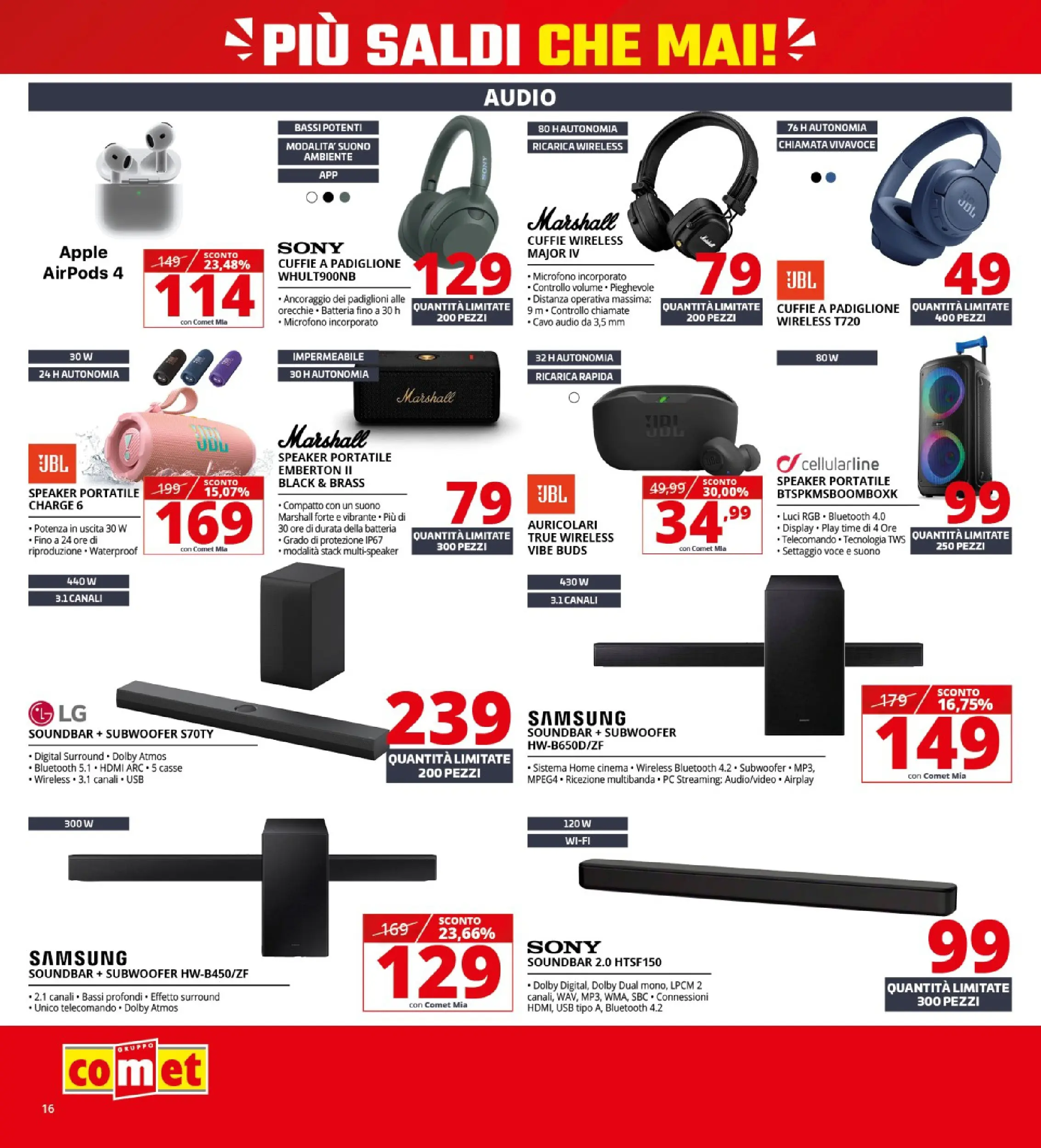 Nuovo Volantino Comet	 dal 02/01/2026 > offerte anteprima 🛍️ | Pagina: 16 | Prodotti: Soundbar, Cavo, Airpods, Samsung