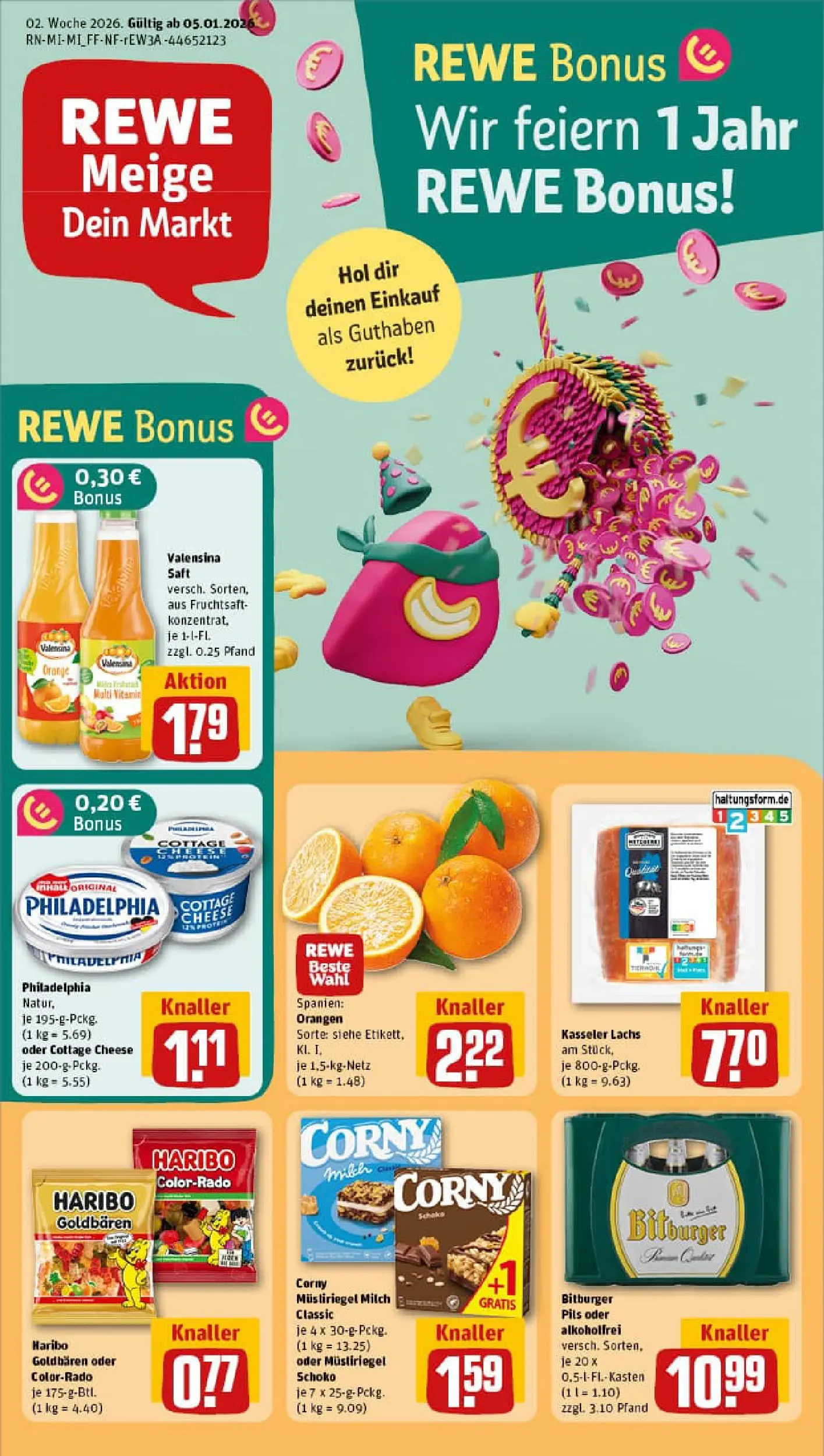 REWE Prospekt ab 04.01.2026 zum Blättern » Angebote | Seite: 1 | Produkte: Bitburger, Milch, Valensina, Saft