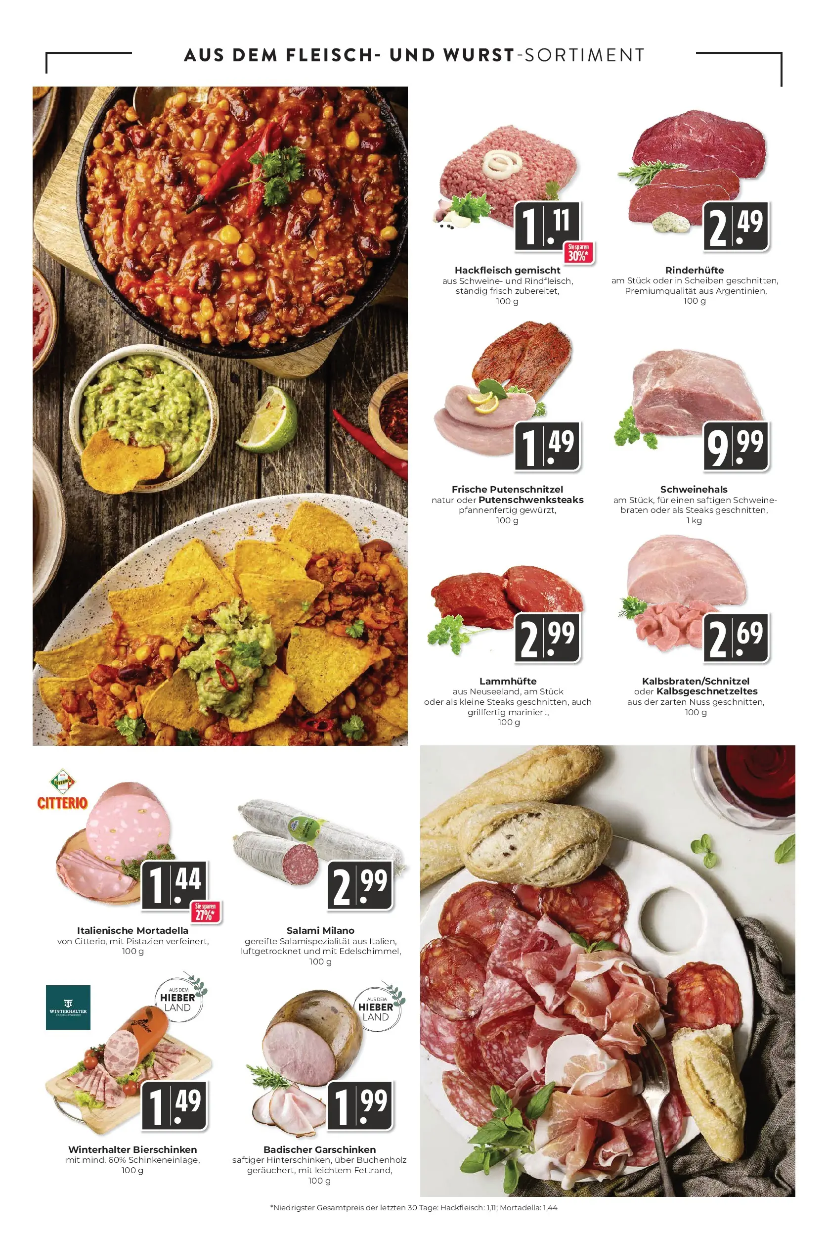 Entdecke - Hieber's Frischecenter: Meine Woche (ab 04.01.2026) zum Blättern | Seite: 4 | Produkte: Putenschnitzel, Salami, Fleisch, Hackfleisch