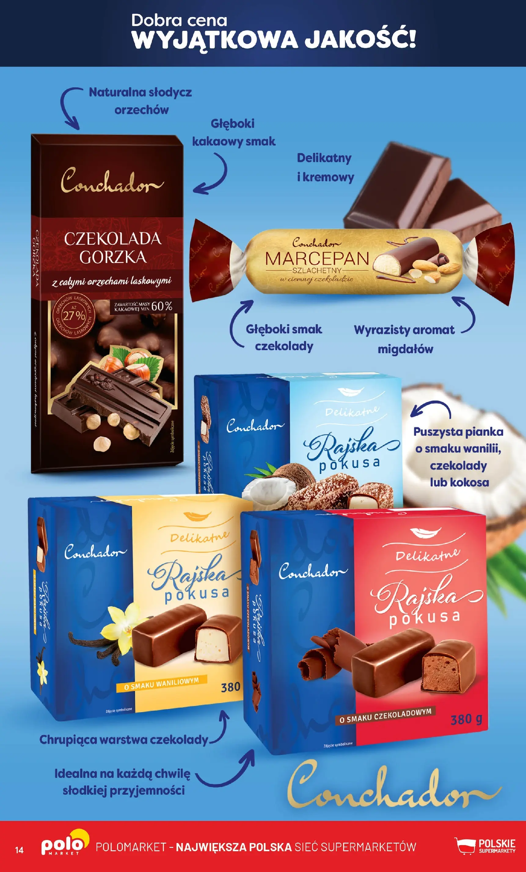 Nowa POLOmarket gazetka od jutra 19.11.2025 (PDF) | Strona: 14 | Produkty: Czekolady, Czekolada gorzka, Czekolada, Marcepan