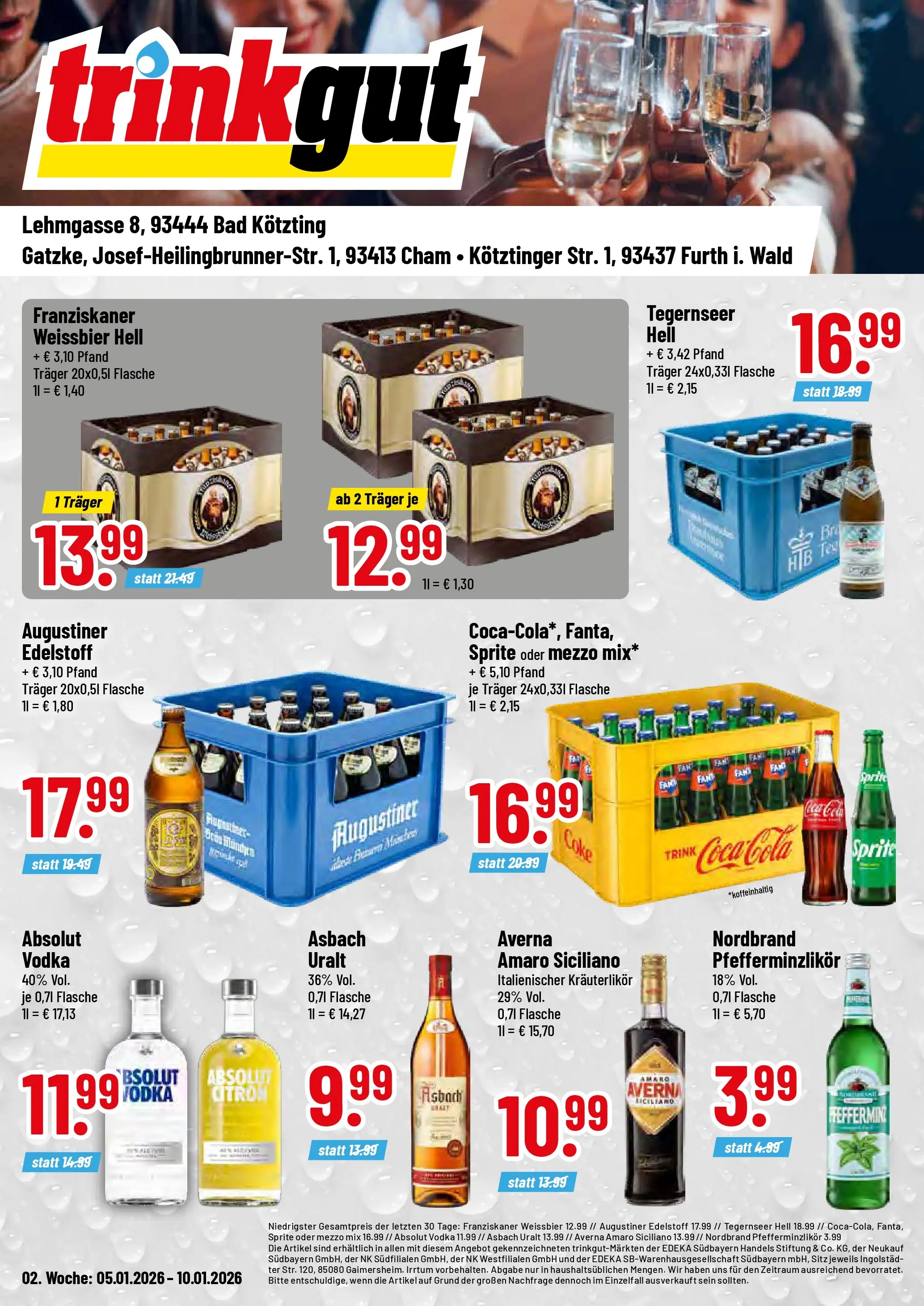 Trinkgut - trinkgut: Wochenangebote (ab 05.01.2026) » Angebote online | Seite: 1 | Produkte: Franziskaner, Mezzo mix, Weißbier, Vodka