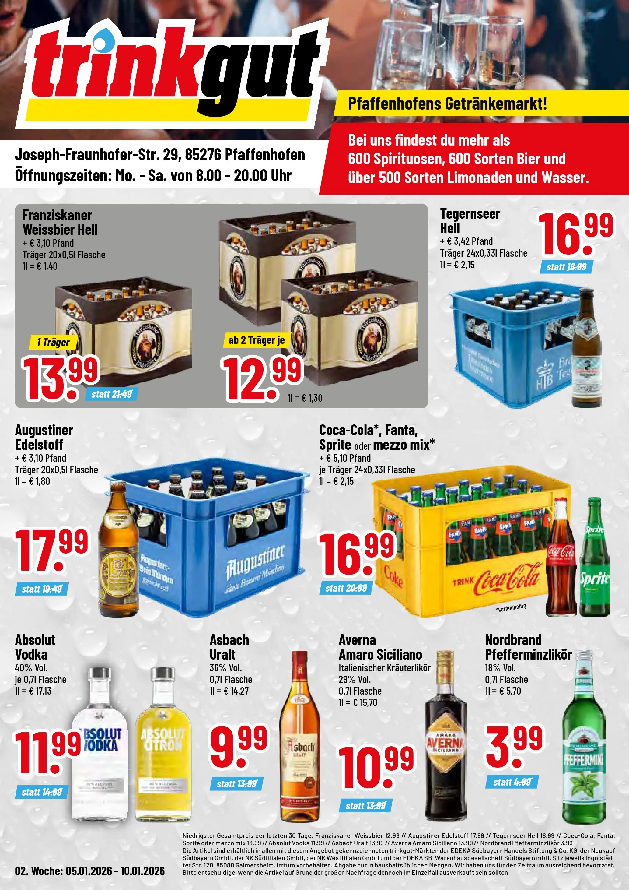 Trinkgut - trinkgut: Wochenangebote (ab 05.01.2026) » Angebote online | Seite: 1 | Produkte: Mezzo mix, Sprite, Nordbrand pfefferminzlikor, Vodka