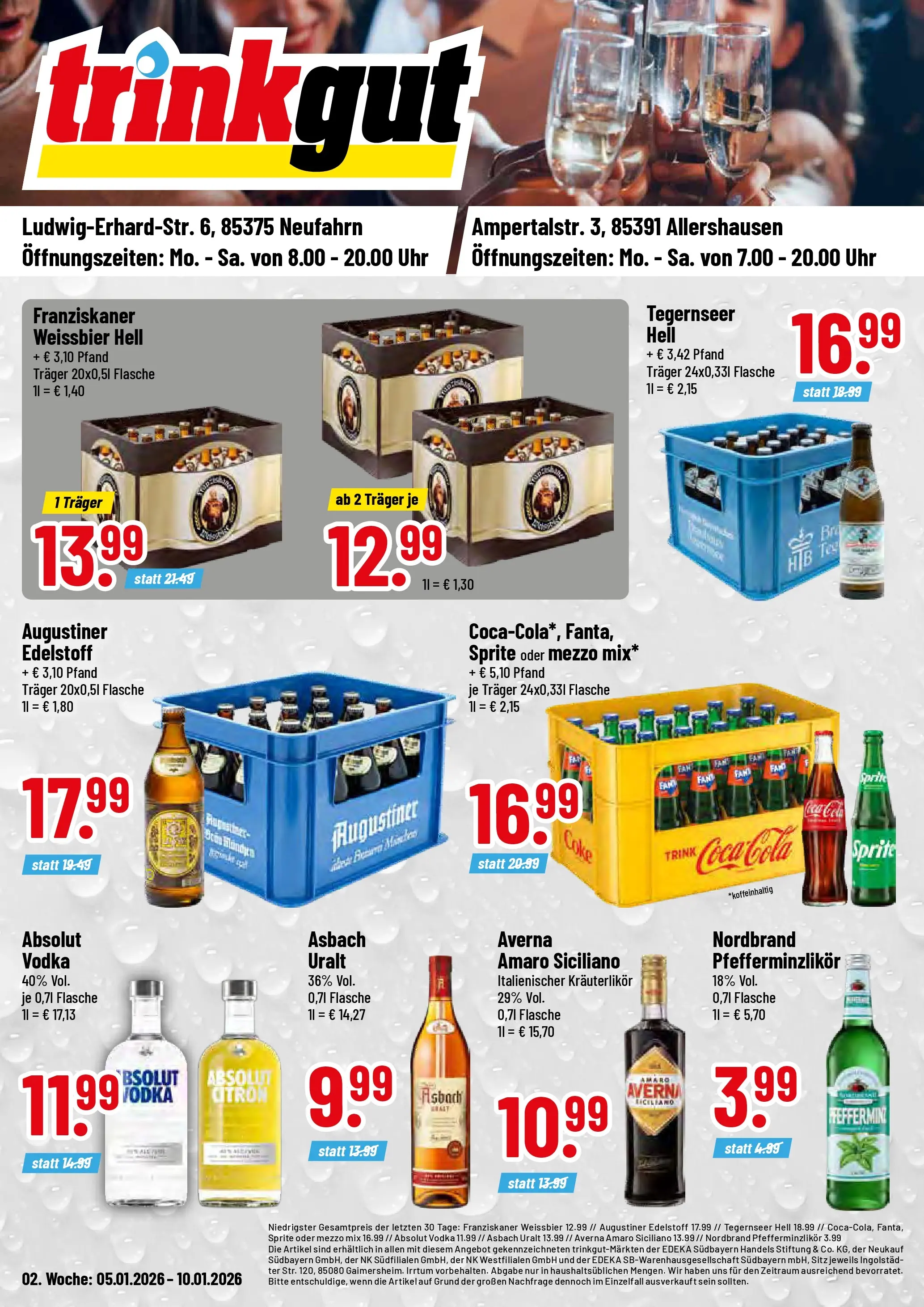 Trinkgut - trinkgut: Wochenangebote (ab 05.01.2026) » Angebote online | Seite: 1 | Produkte: Franziskaner, Mezzo mix, Vodka, Uhr