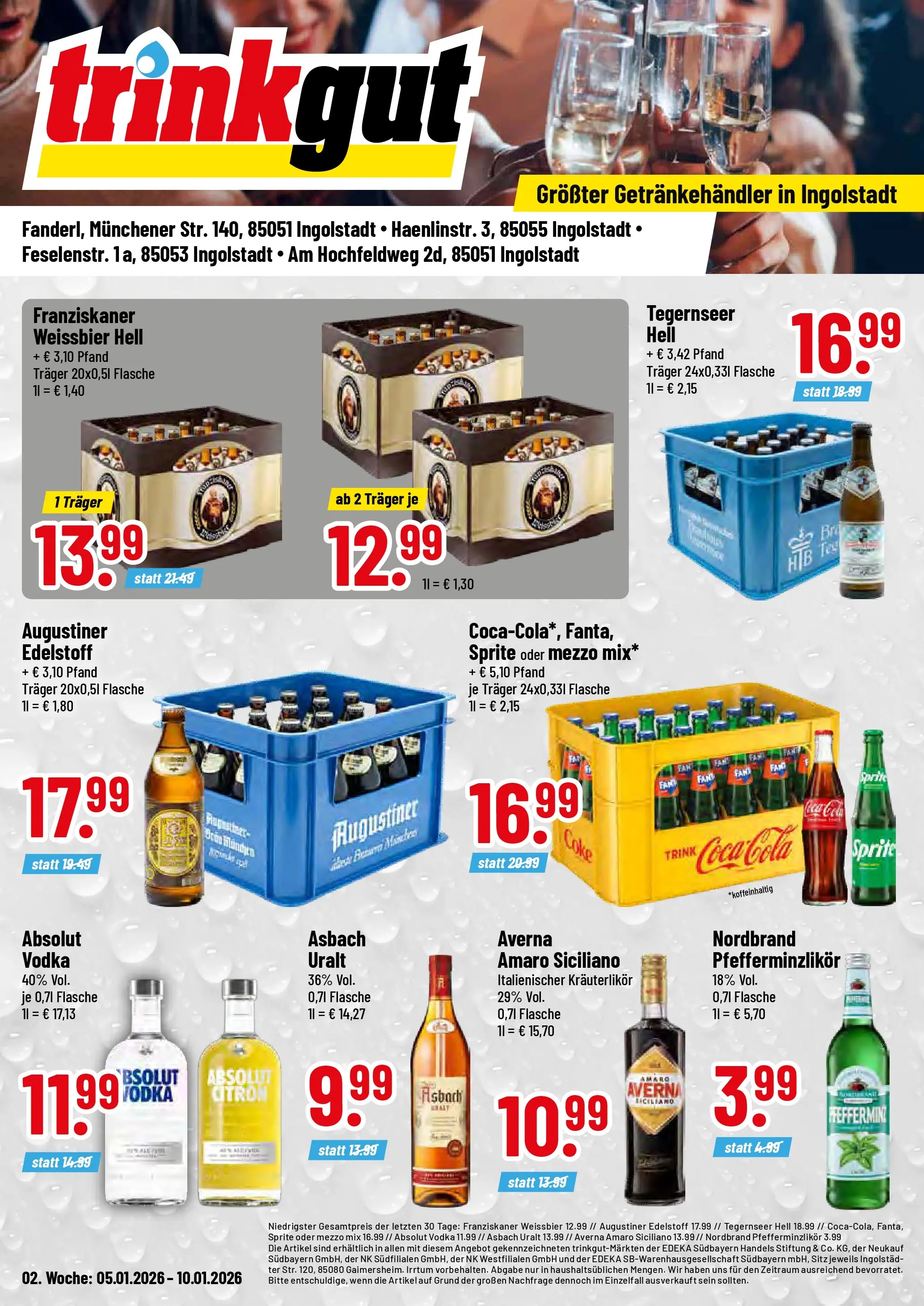 Trinkgut - trinkgut: Wochenangebote (ab 05.01.2026) » Angebote online | Seite: 1 | Produkte: Sprite, Weißbier, Nordbrand pfefferminzlikor, Asbach