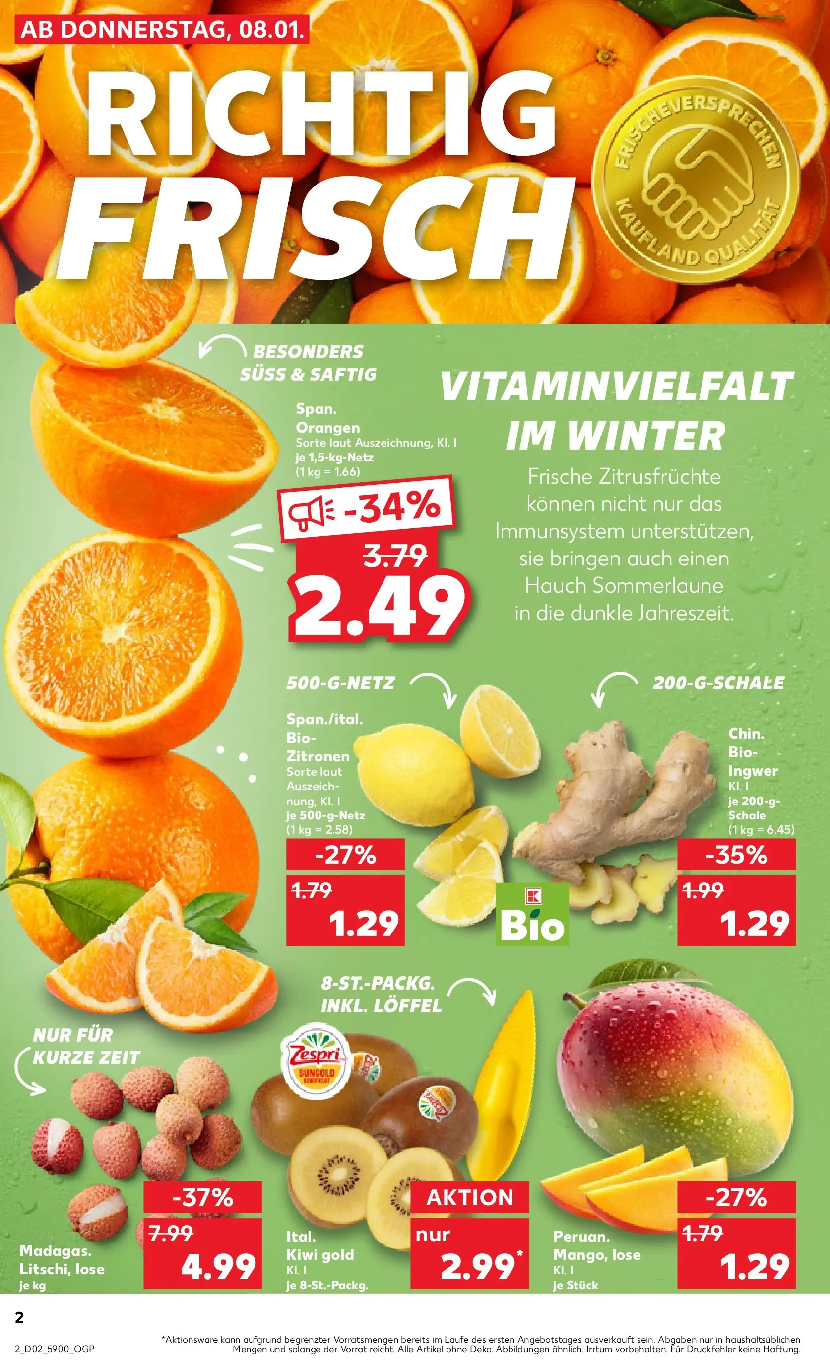 Prospekt Kaufland ab 08.01.2026 » Angebote Online zum Blättern | Seite: 2 | Produkte: Orangen, Kiwi, Zitronen