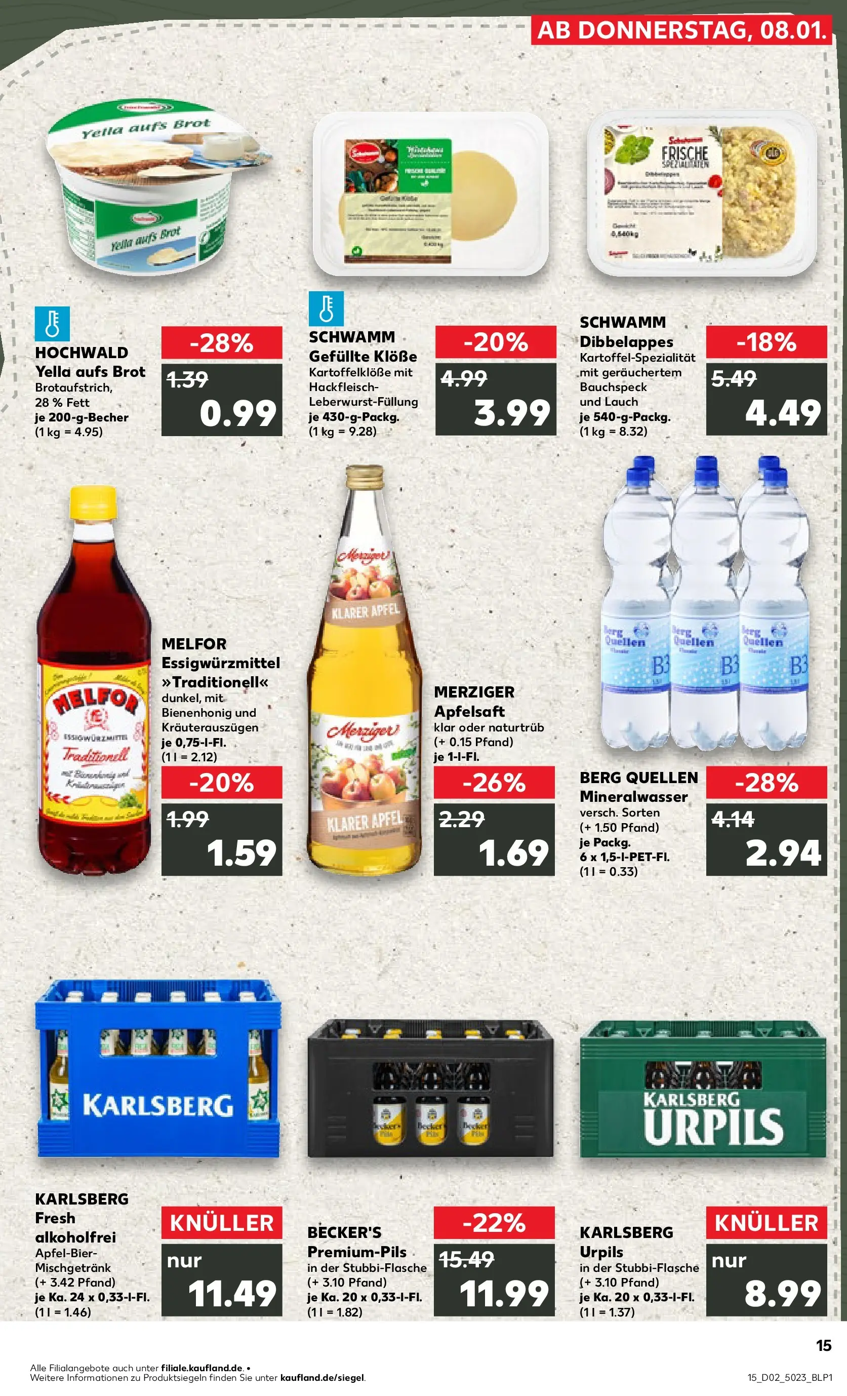 Prospekt Kaufland ab 08.01.2026 » Angebote Online zum Blättern | Seite: 15 | Produkte: Apfelsaft, Mineralwasser, Brot, Hackfleisch