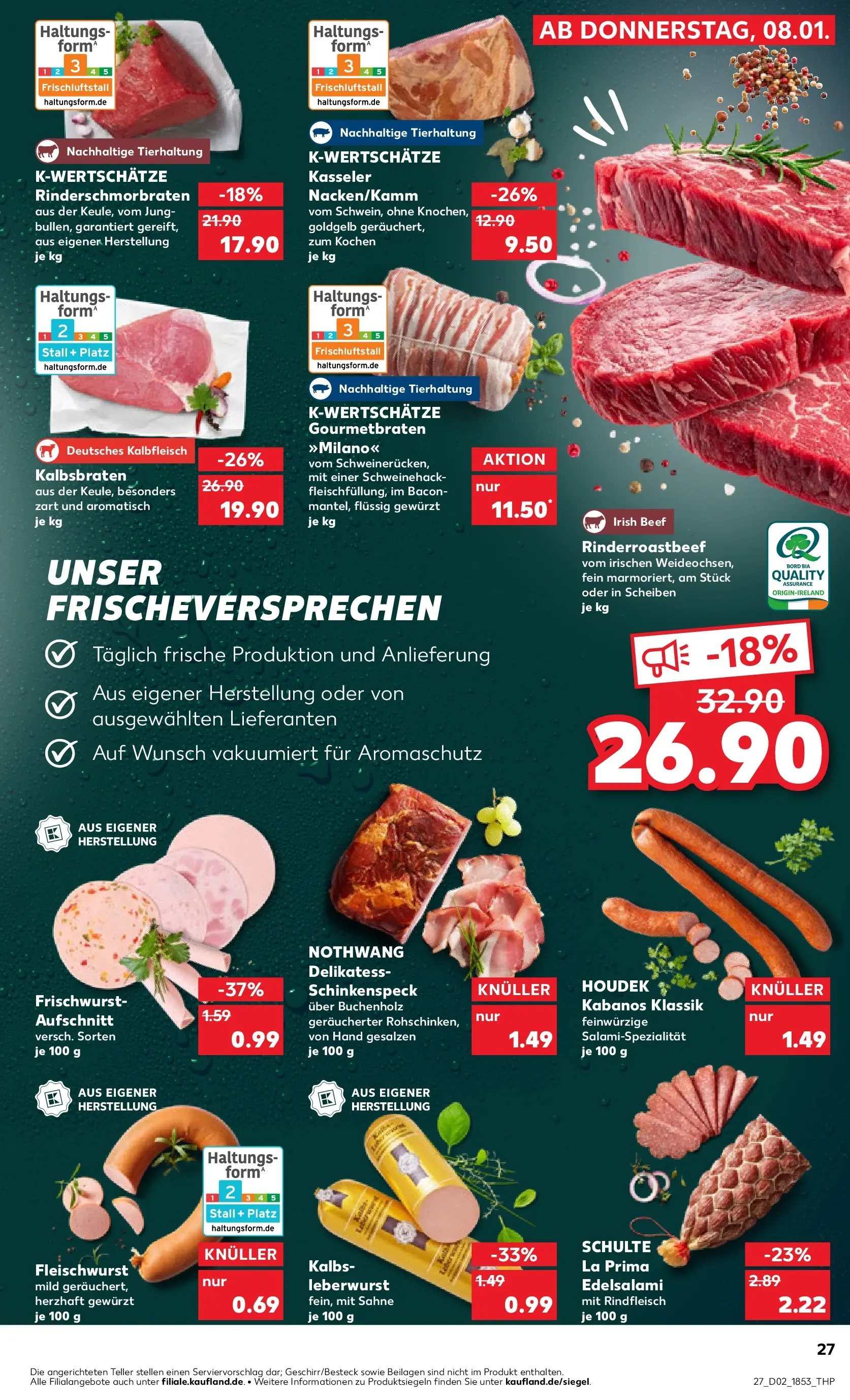 Prospekt Kaufland ab 08.01.2026 » Angebote Online zum Blättern | Seite: 27 | Produkte: Salami, Rindfleisch, Sahne
