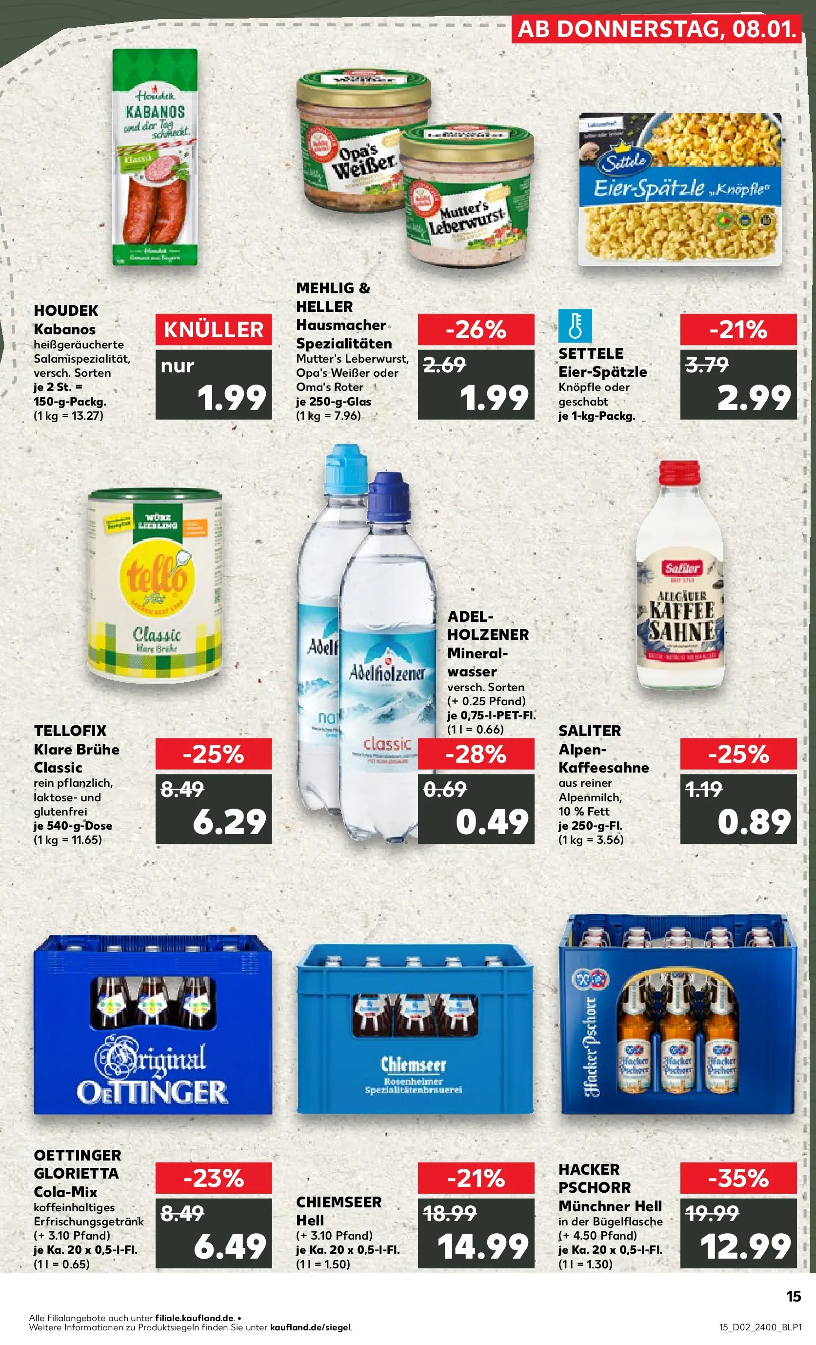 Prospekt Kaufland ab 08.01.2026 » Angebote Online zum Blättern | Seite: 15 | Produkte: Cola, Kaffee, Pasta, Sahne
